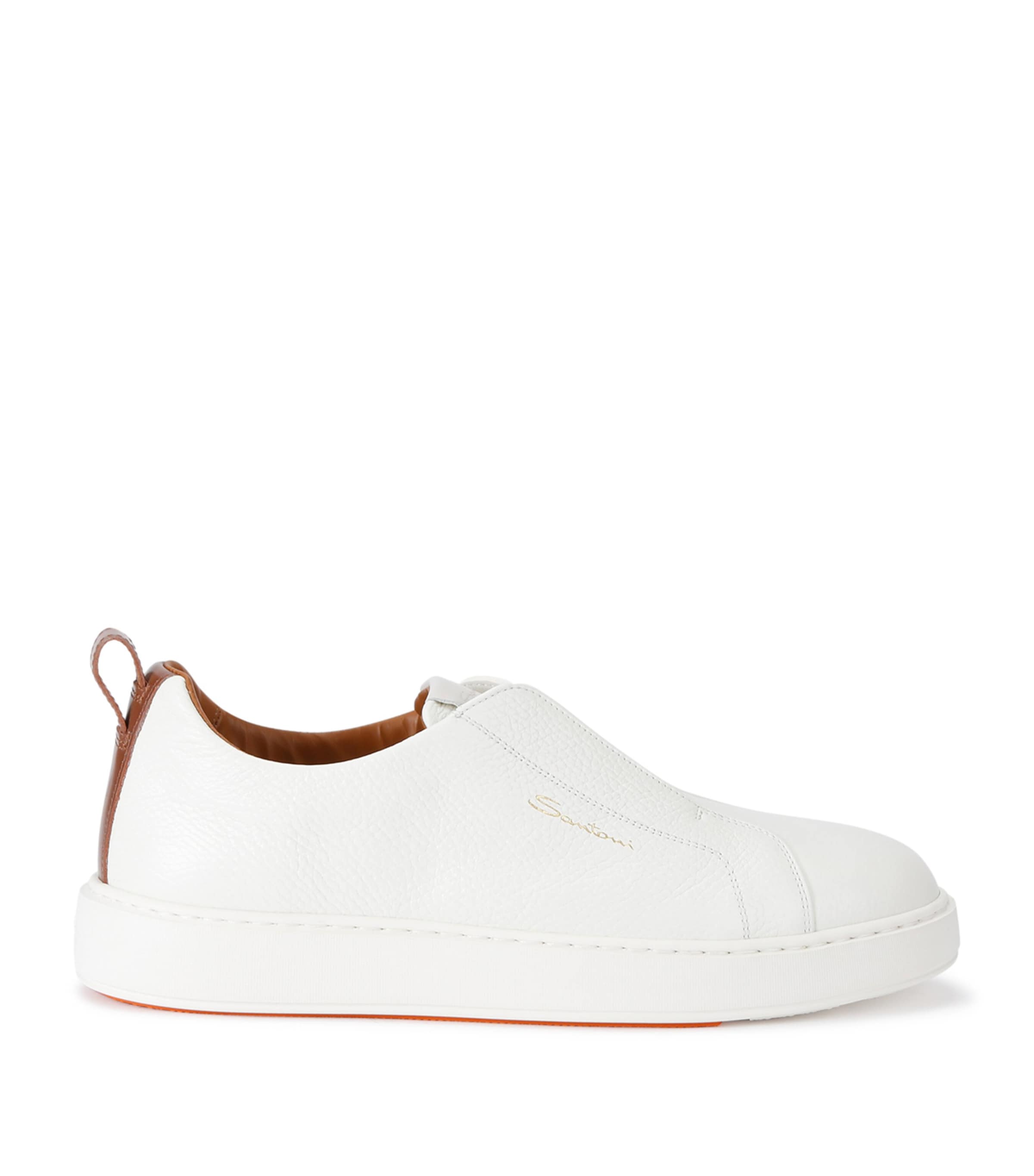 Santoni Slip-on Sneakers With Calf Leather And Durable Rubber Sole In White