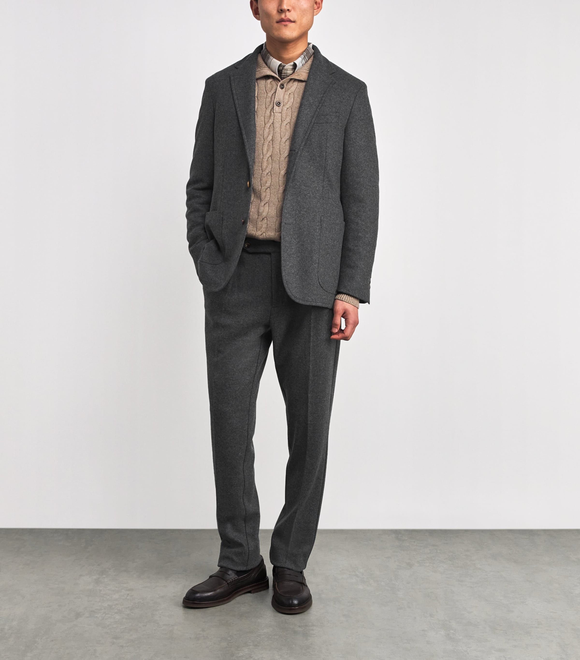 Wool-Blend Flannel Blazer GREY HEATHER Image 2