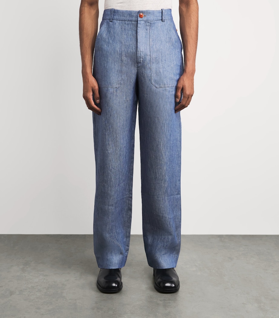 GOD'S TRUE CASHMERE Mens Linen-Denim Straight Trousers Carnelian Image 4