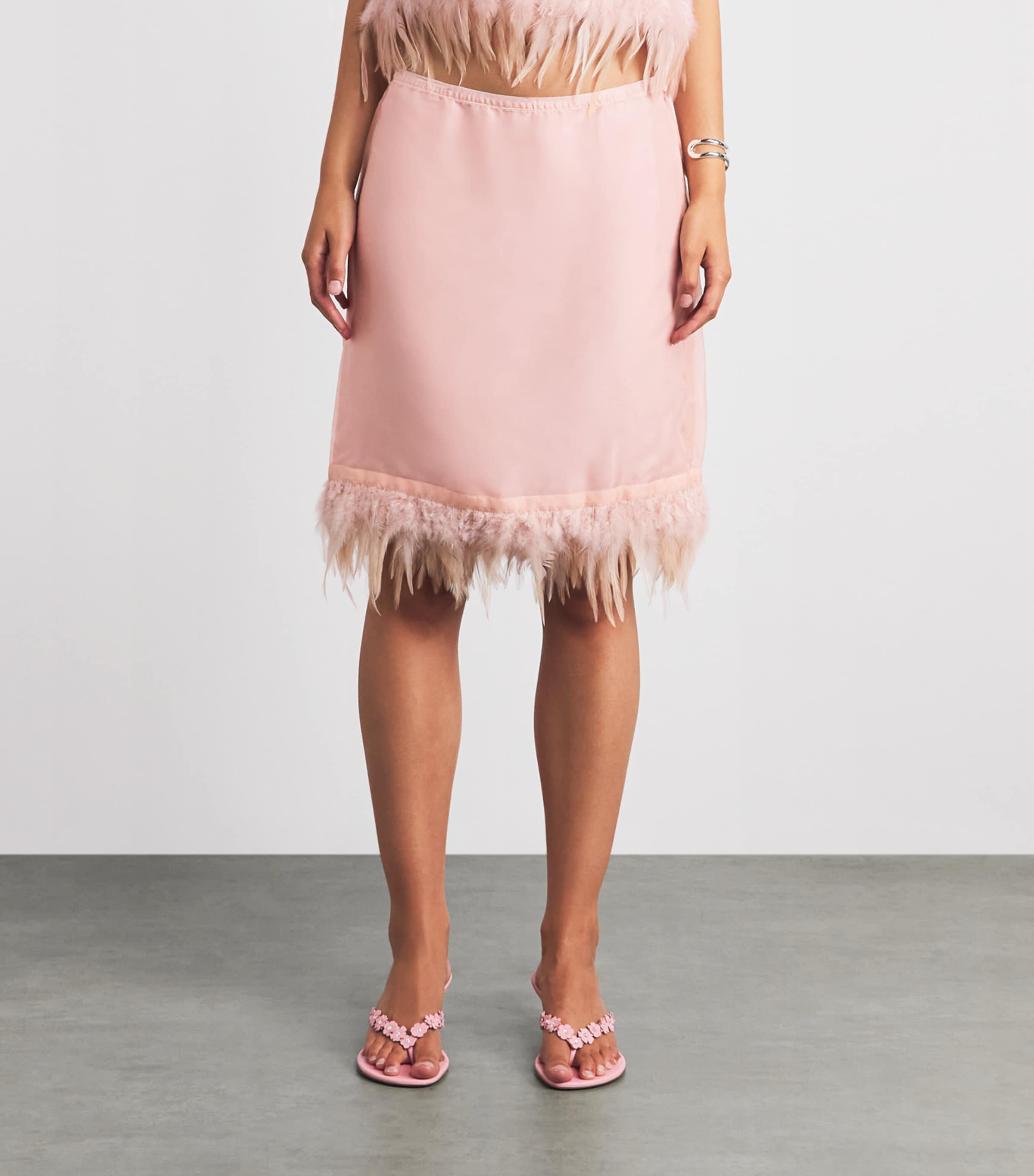 STAUD Womens Silk Feather-Trim Lark Skirt Sdrs Sandrose Image 4