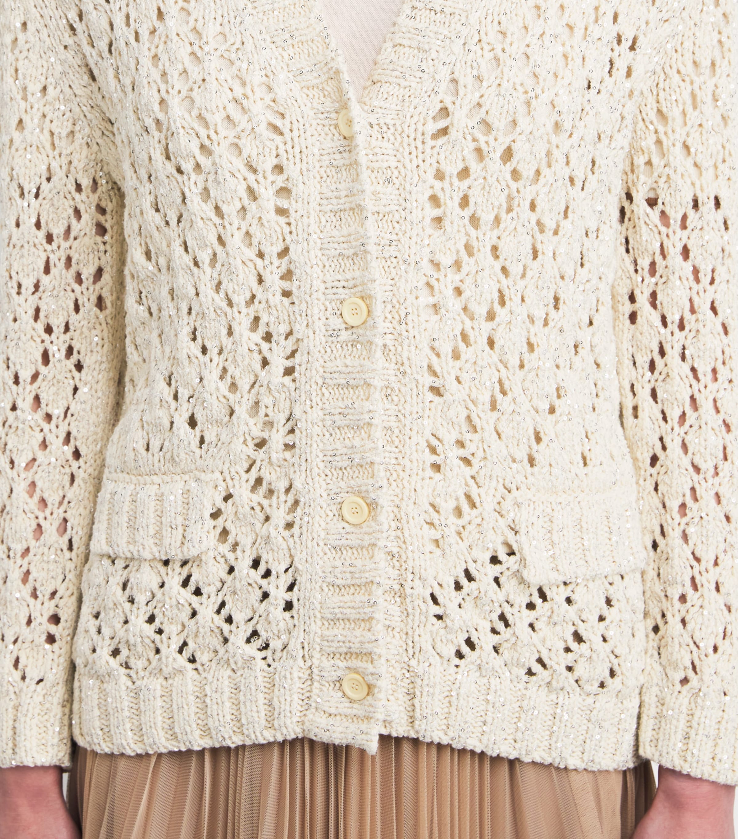 Open-Work Sequinned Cardigan VR1 BURRO Image 6