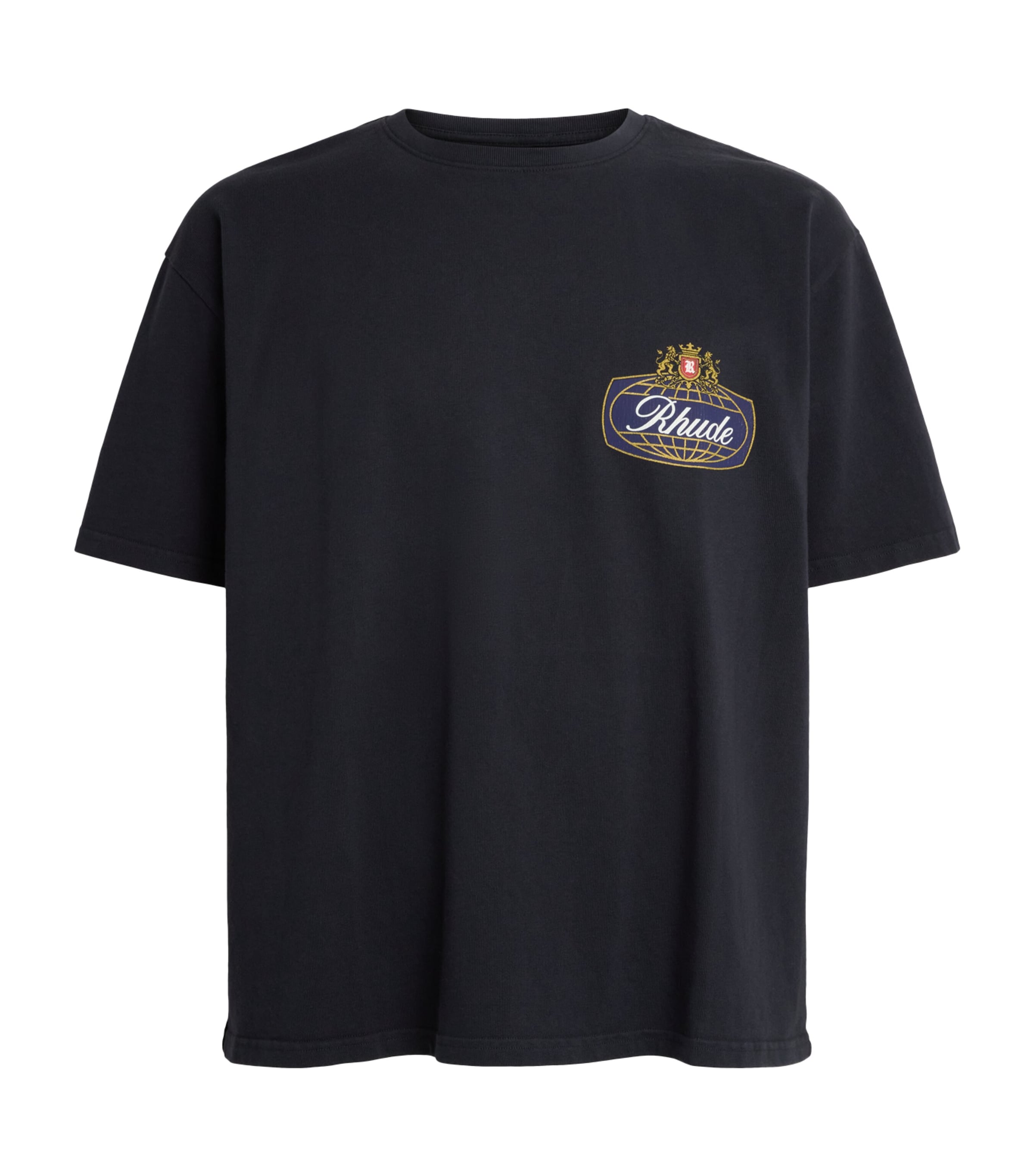Rhude Mens Cotton Safari Crest T-Shirt Vntg Blk/blu/rd Image 1