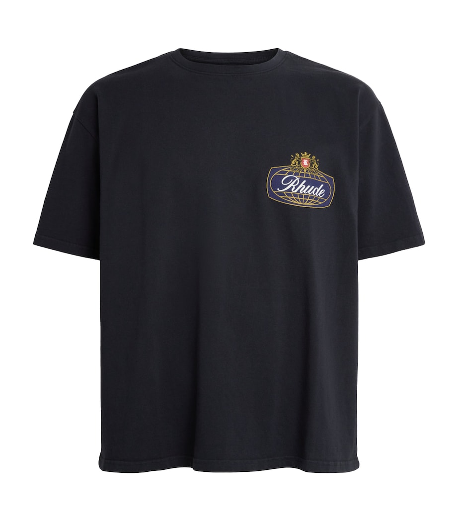 Rhude Mens Cotton Safari Crest T-Shirt Vntg Blk/blu/rd Image 1