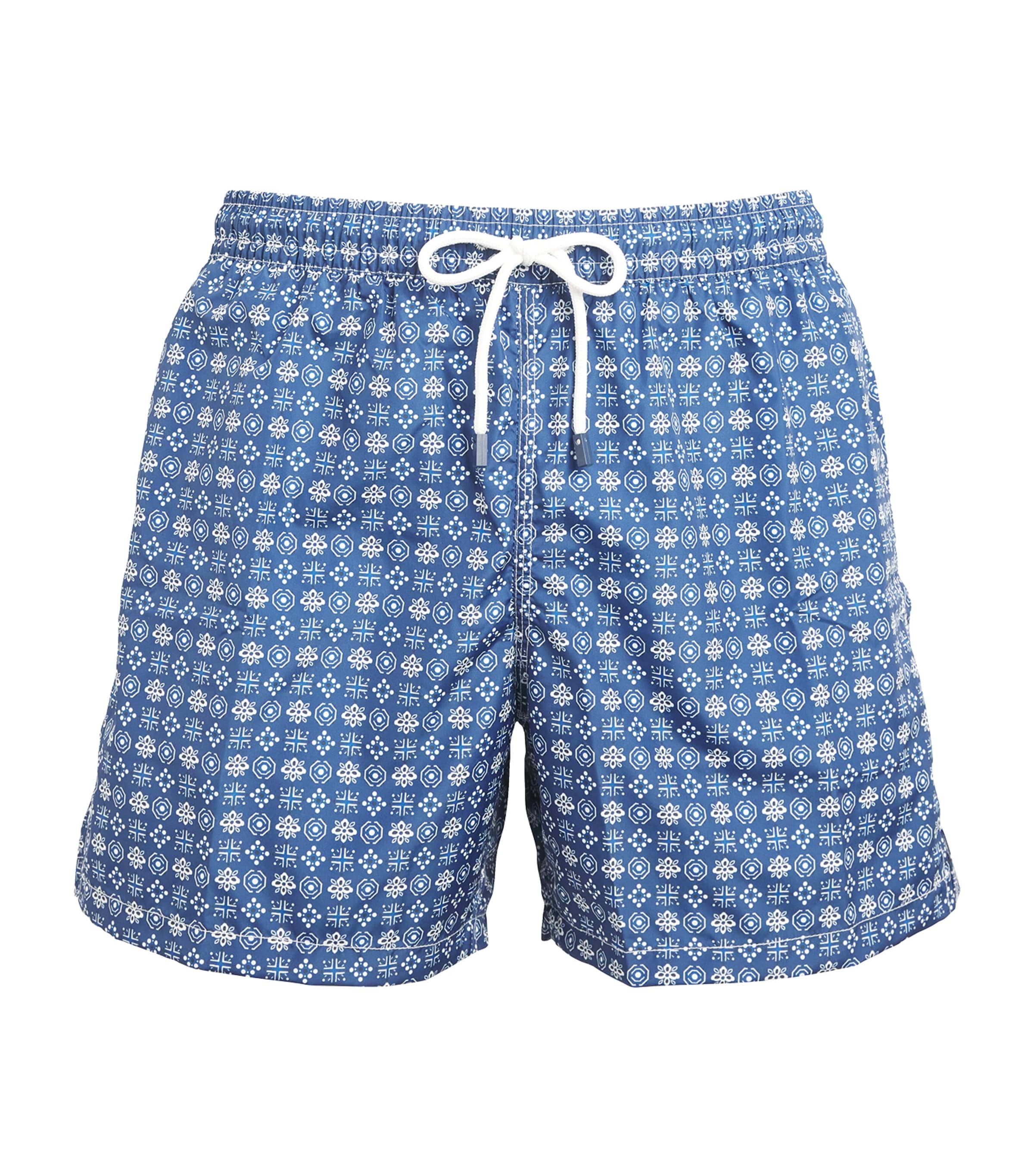 Fedeli Printed Madeira Swim Shorts In Blue