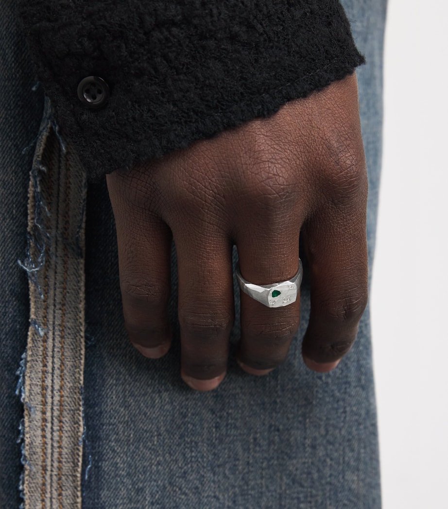 Sterling Silver and Emerald Scatter Signet Ring SILVER Image 2