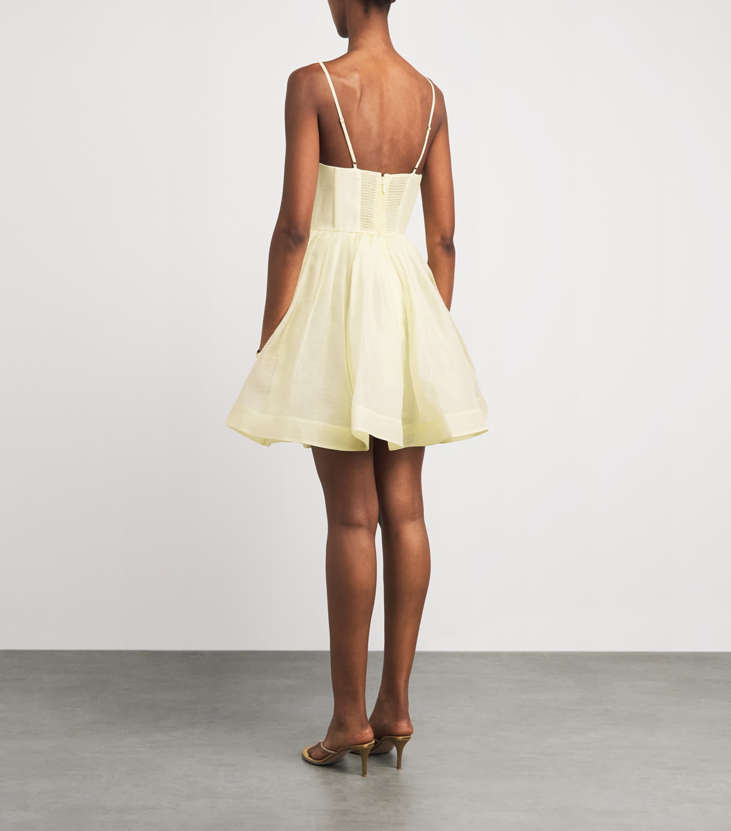 Zimmermann Womens Linen-Silk Plunge Mini Dress Lemon Image 4