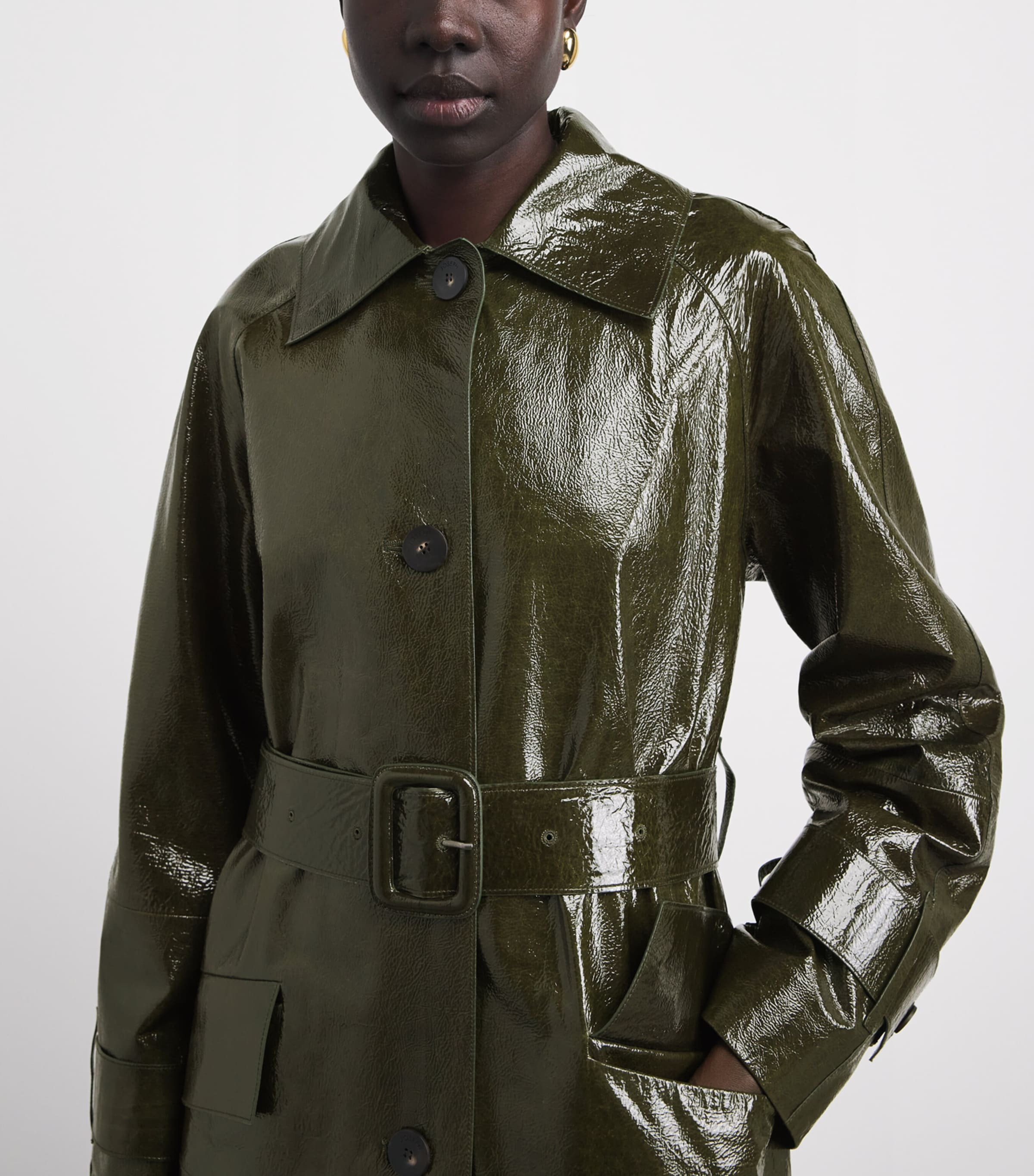 Joseph Womens Patent Leather Zahia Coat Palm Leaf Image 3