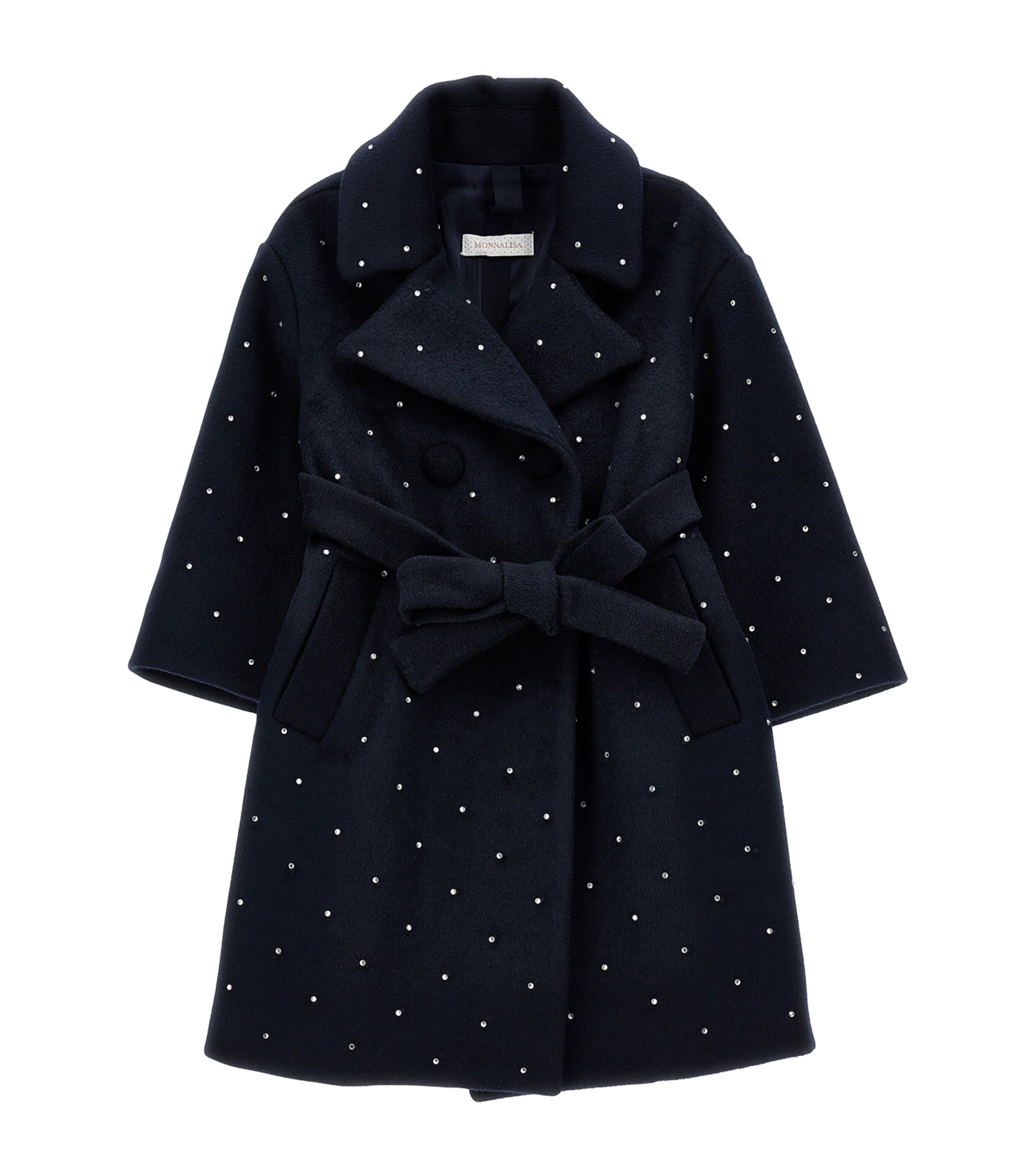 Monnalisa Kids' Wool-blend Embellished Coat In Navy