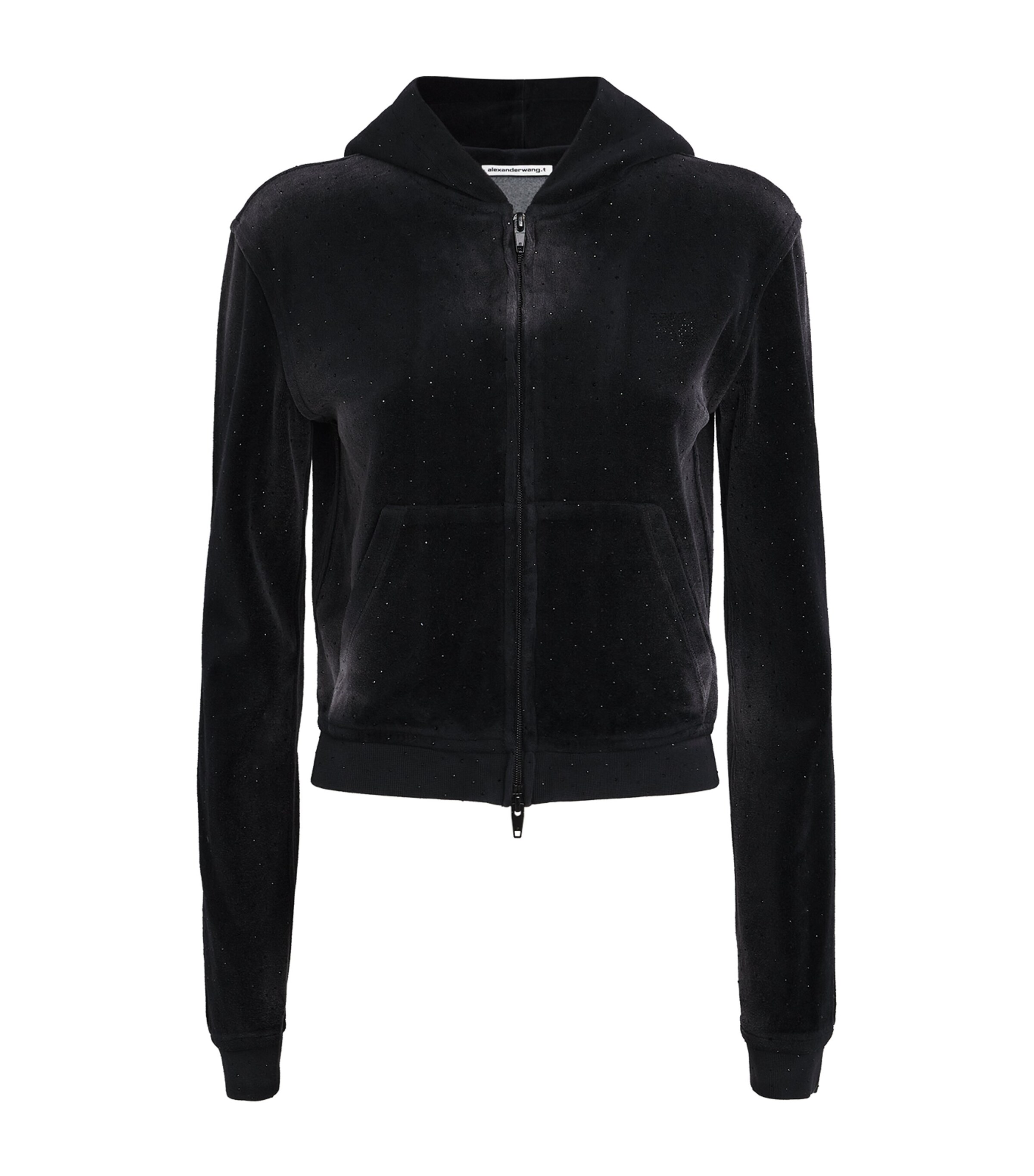 Alexander Wang Womens Velour Rhinestone Hotfix Hoodie Washed Nickel Image 1