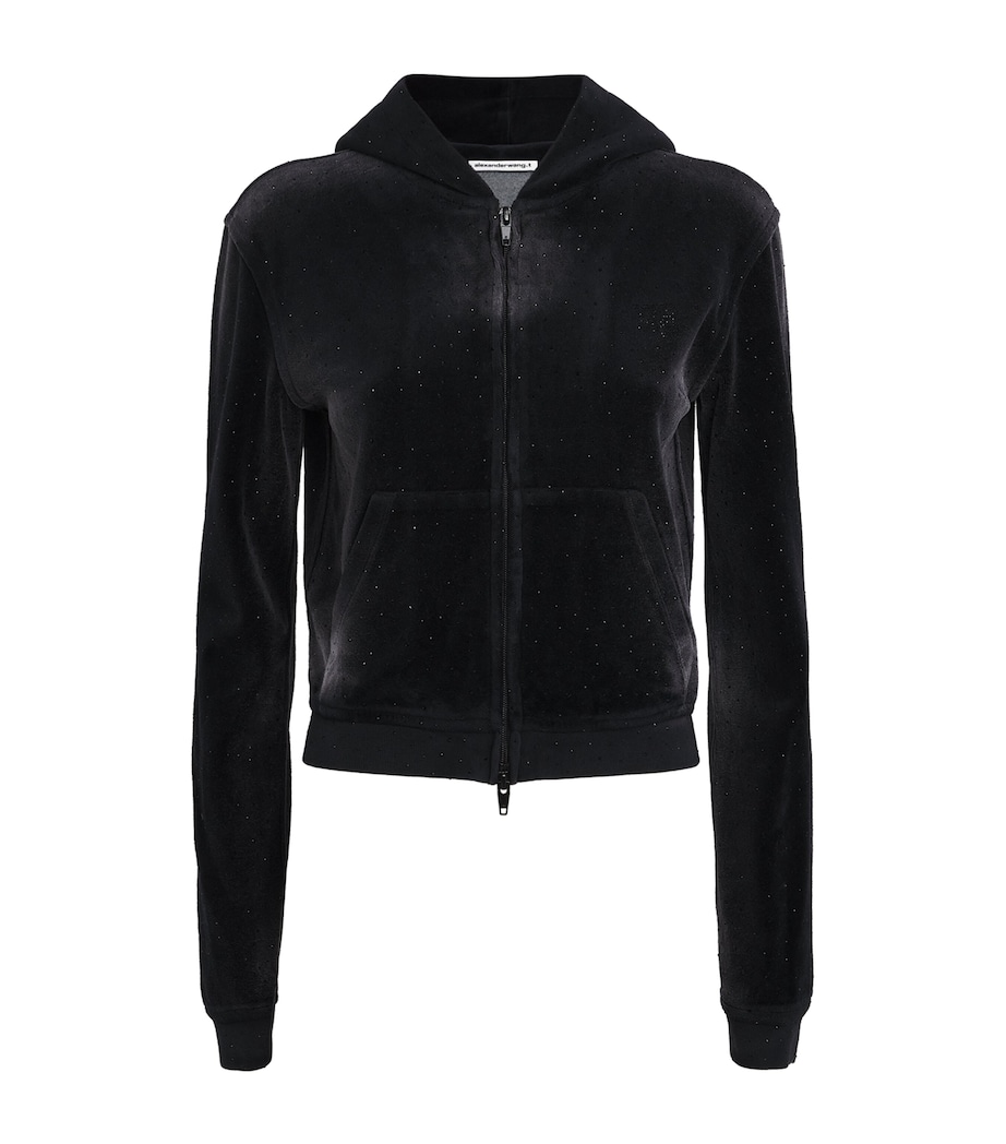 Alexander Wang Womens Velour Rhinestone Hotfix Hoodie Washed Nickel Image 1