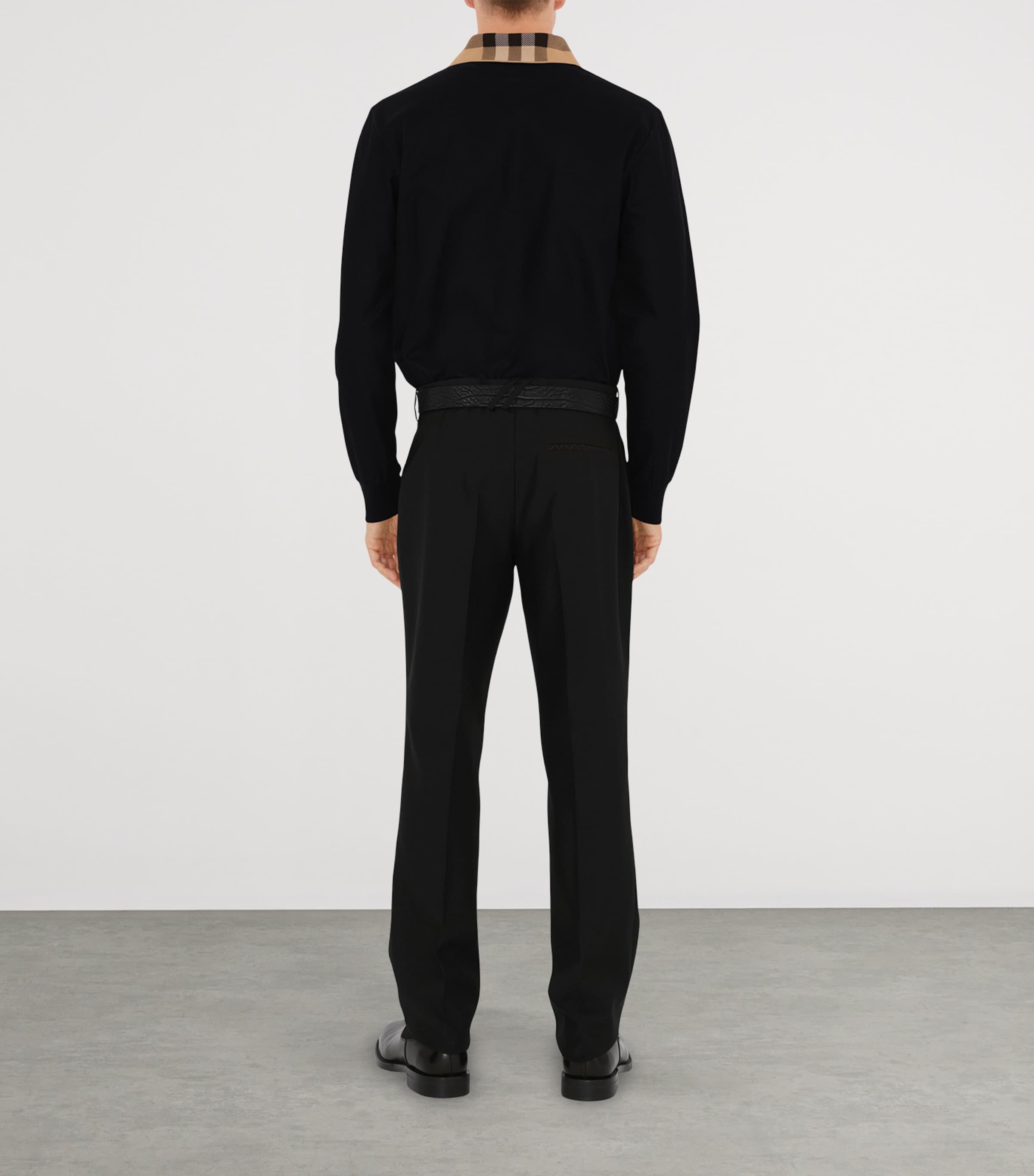 Cotton Check-Collar Long-Sleeve Polo Shirt BLACK Image 4