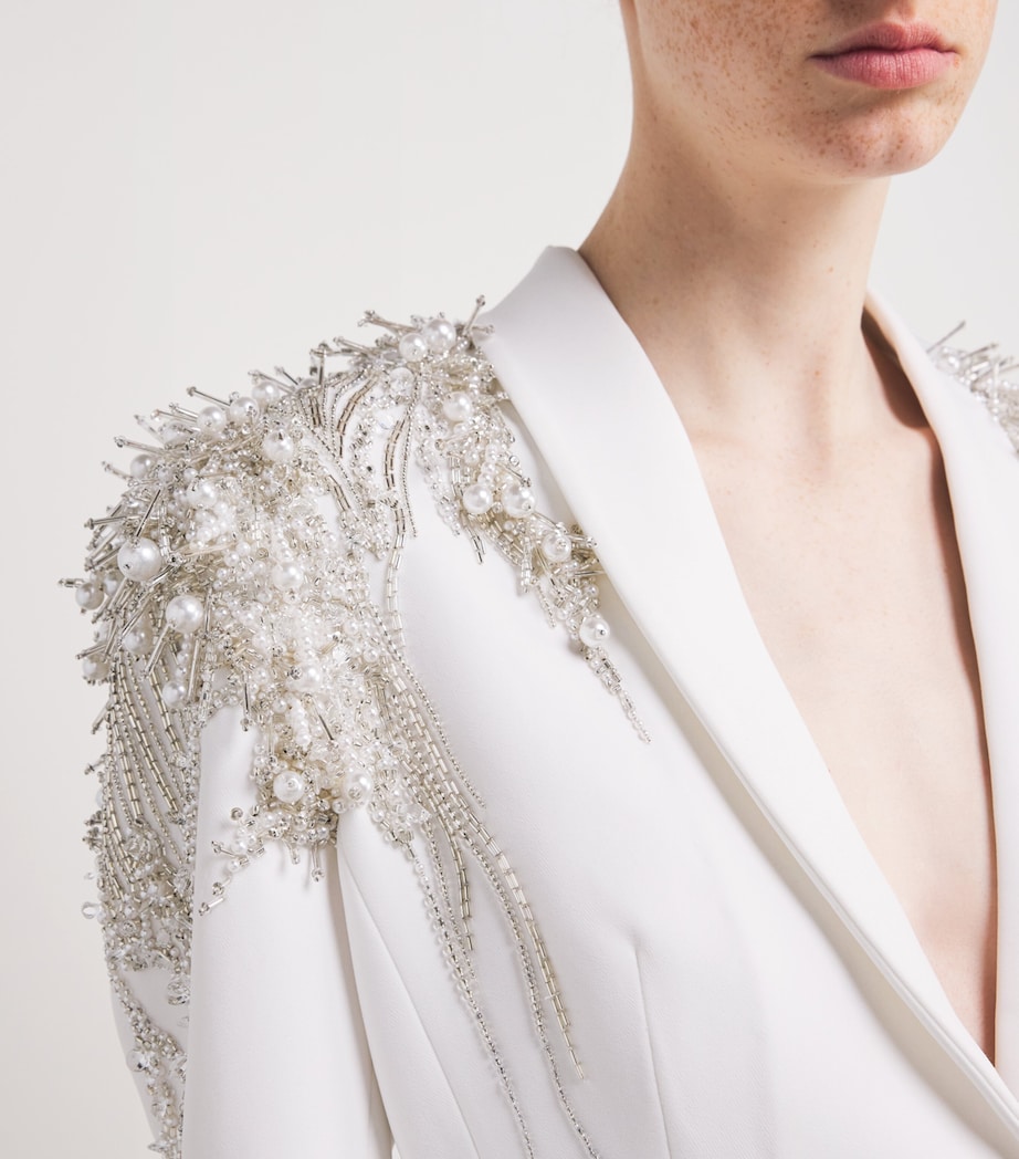 Bead-Embellished Armour Blazer WHITE Image 6