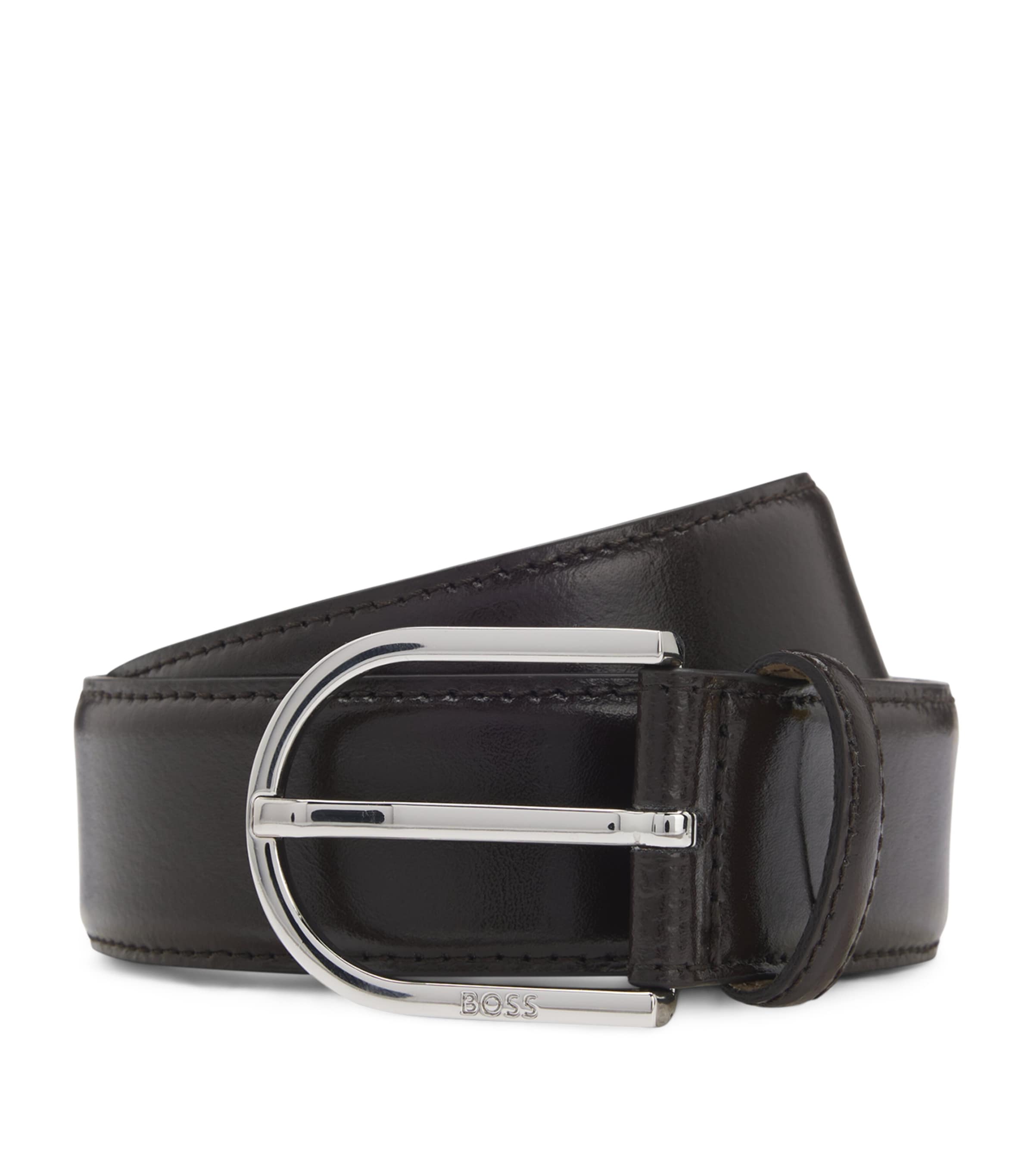 Hugo Boss Leather Rounded-buckle Belt In Blue