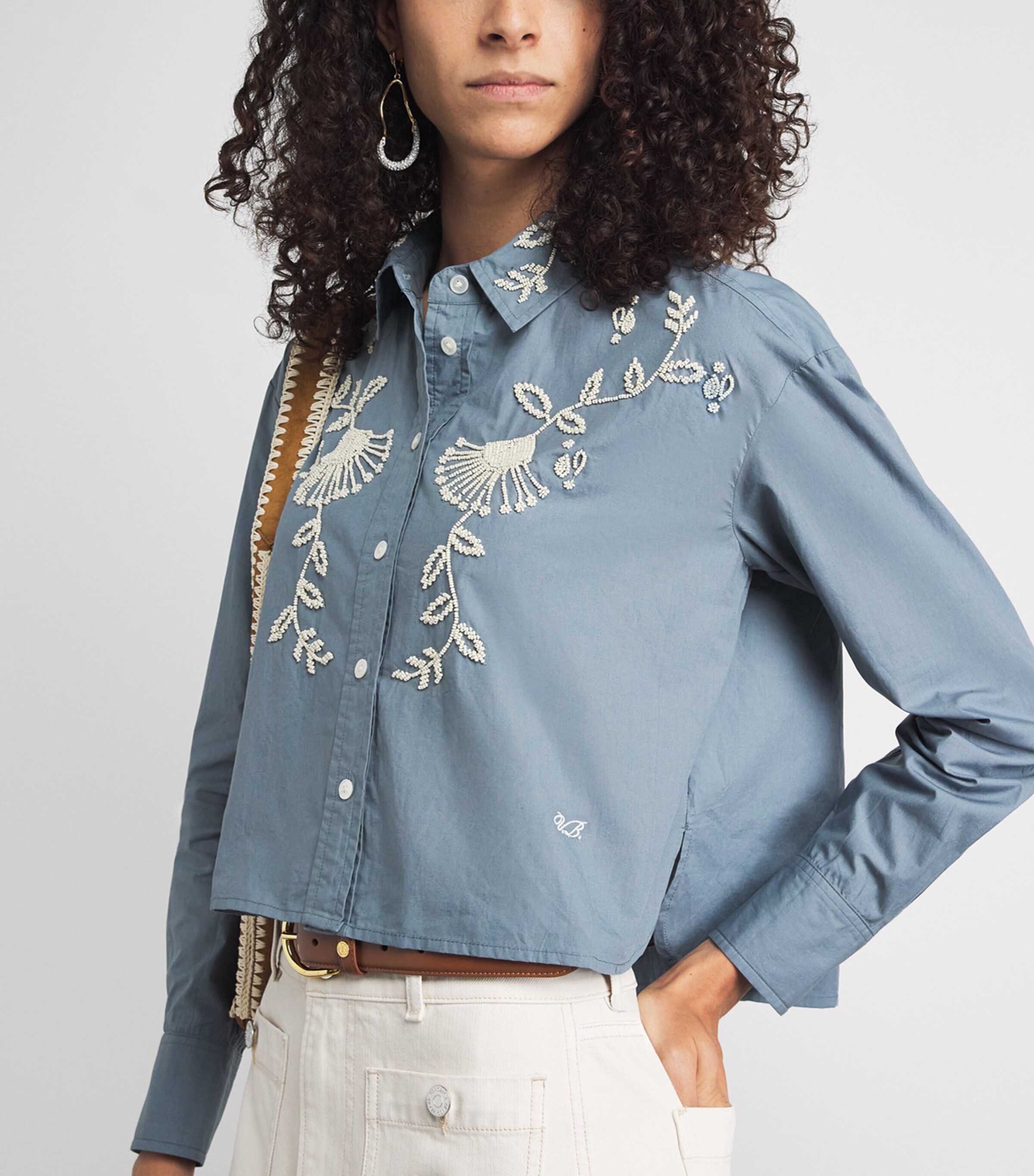Veronica Beard Womens Beaded Aderes Shirt Blue Steel Image 3
