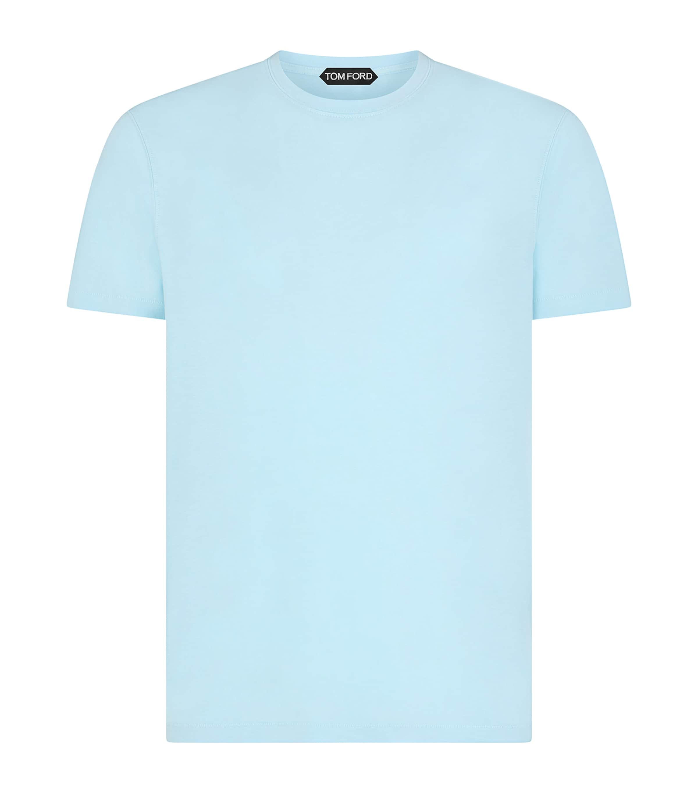 Tom Ford Mens Brand-embroidery Crewneck Woven T-shirt Glass Blue In Blue