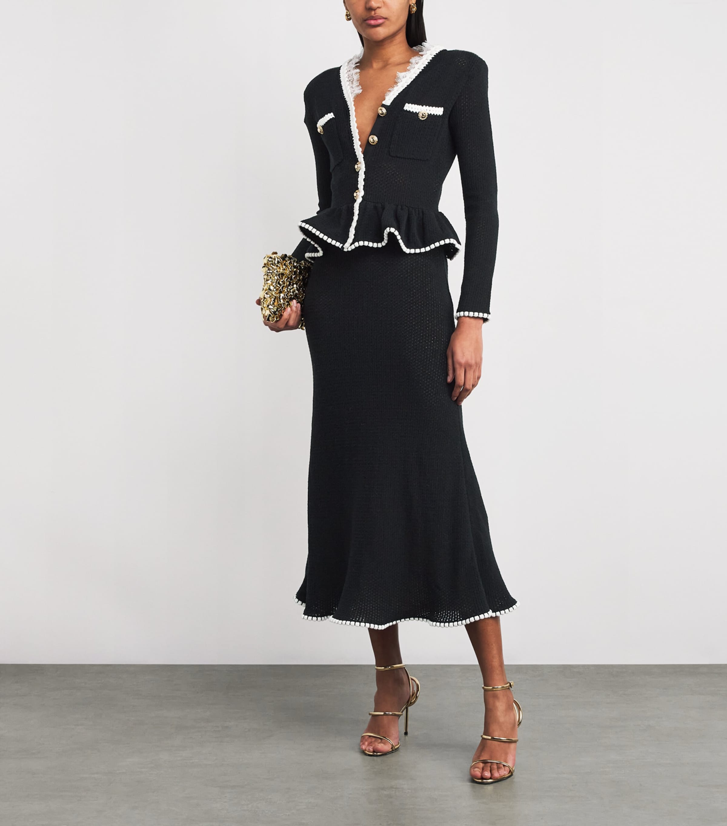 Lace-Trim Knitted Midi Dress BLACK Image 2