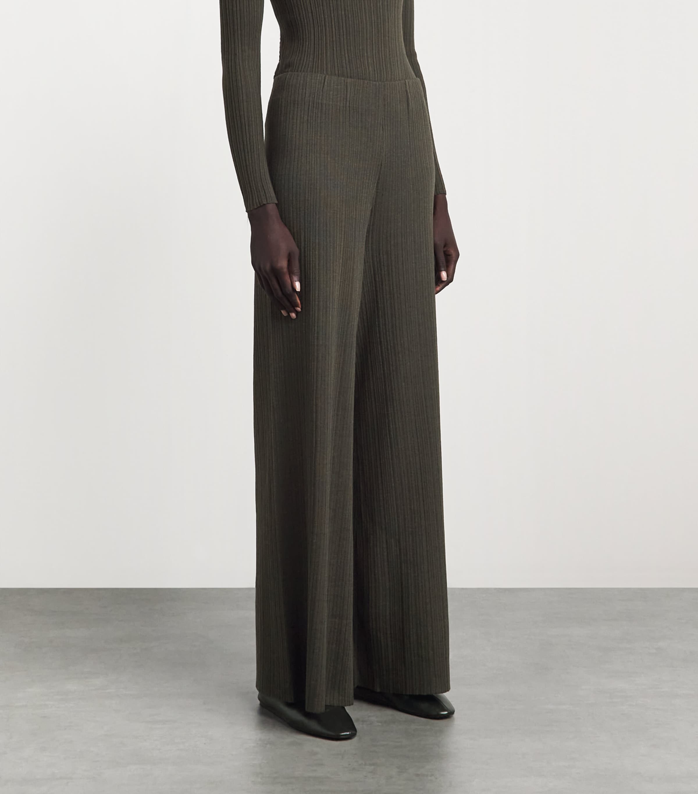 Agnona Womens Cashmere-Wool-Silk Corteccia Stitch Trousers Green Olive Image 4