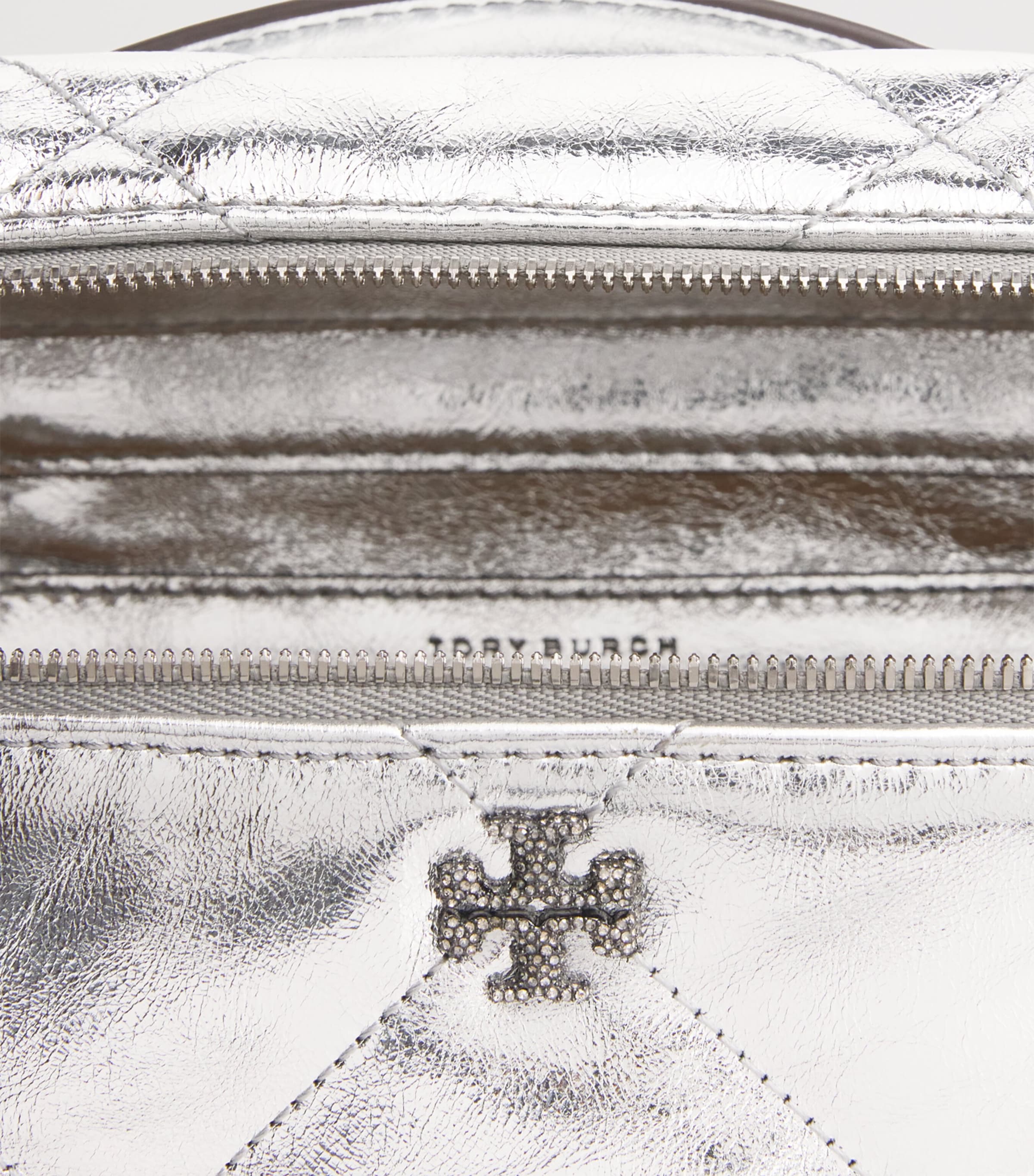 Leather Quilted Kira Vanity Case Bag SILVER Image 6