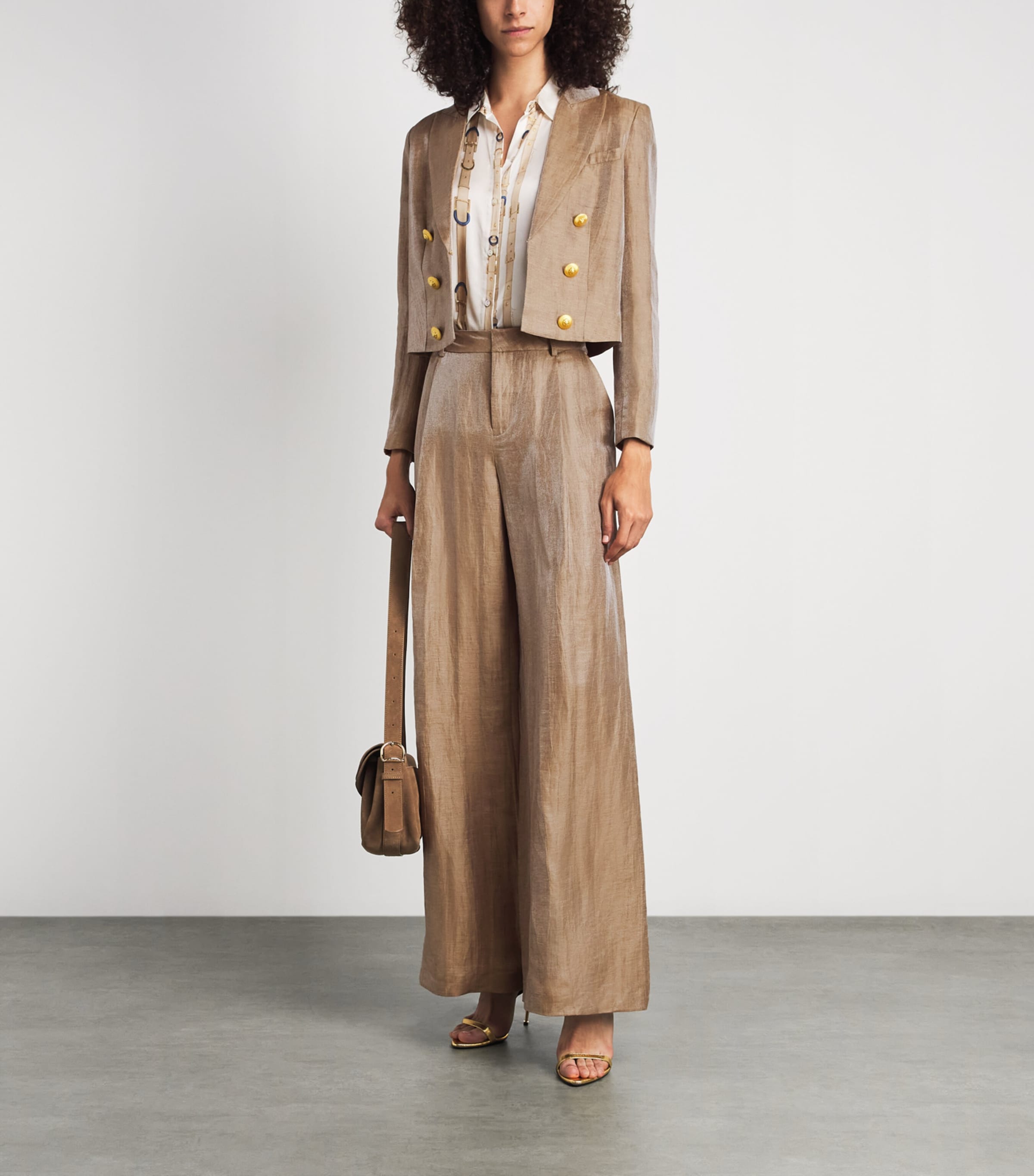 L'Agence Womens Linen-Blend Inez Blazer Ltgd Latte/gold Image 2