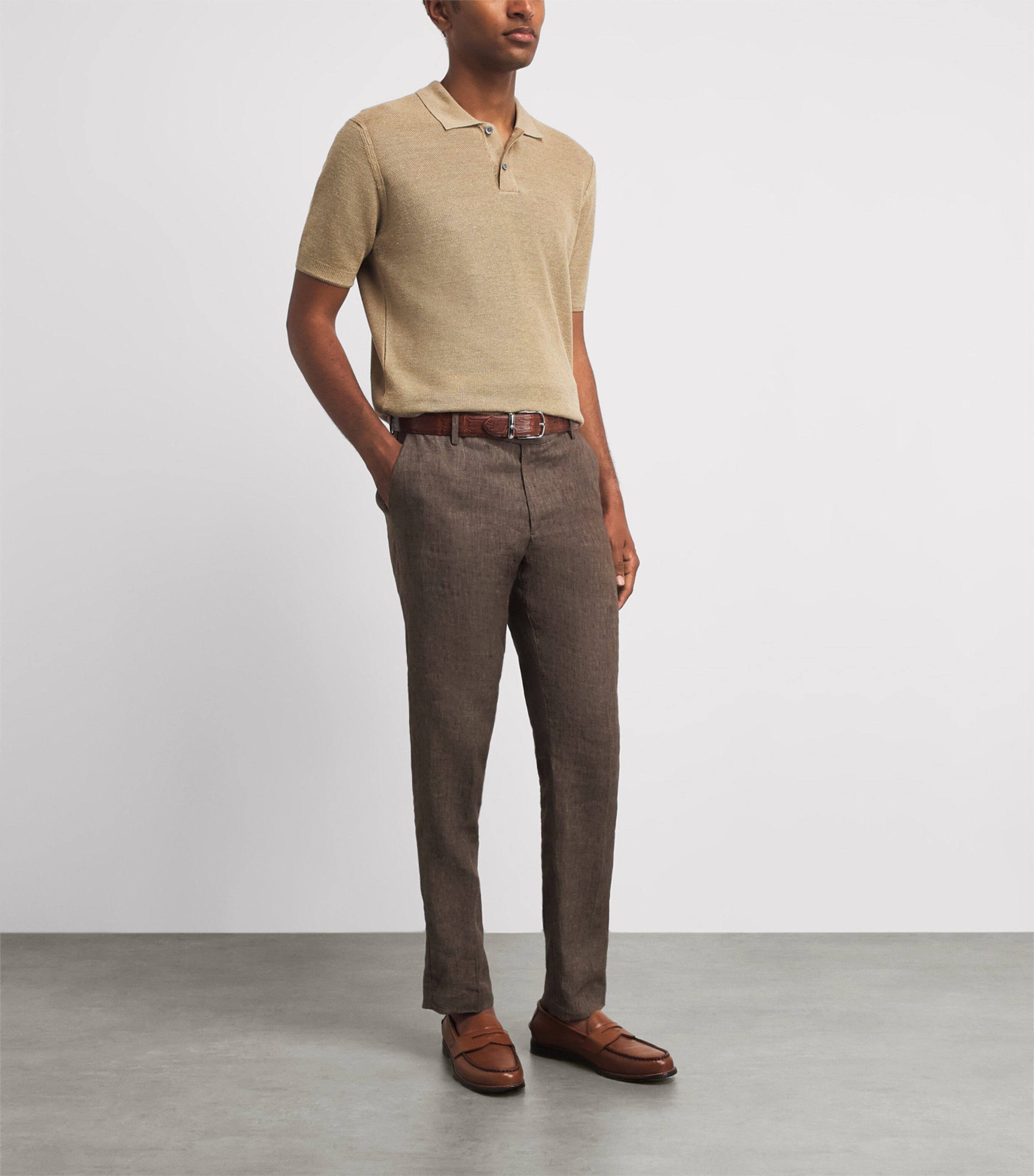 Sunspel Mens Linen Slim Trousers Brgw Dark Walnu Image 2