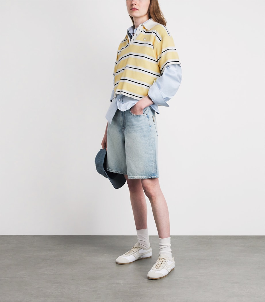 Maje Womens Cotton-Blend Stripe Polo Shirt Pale Yellow Image 2