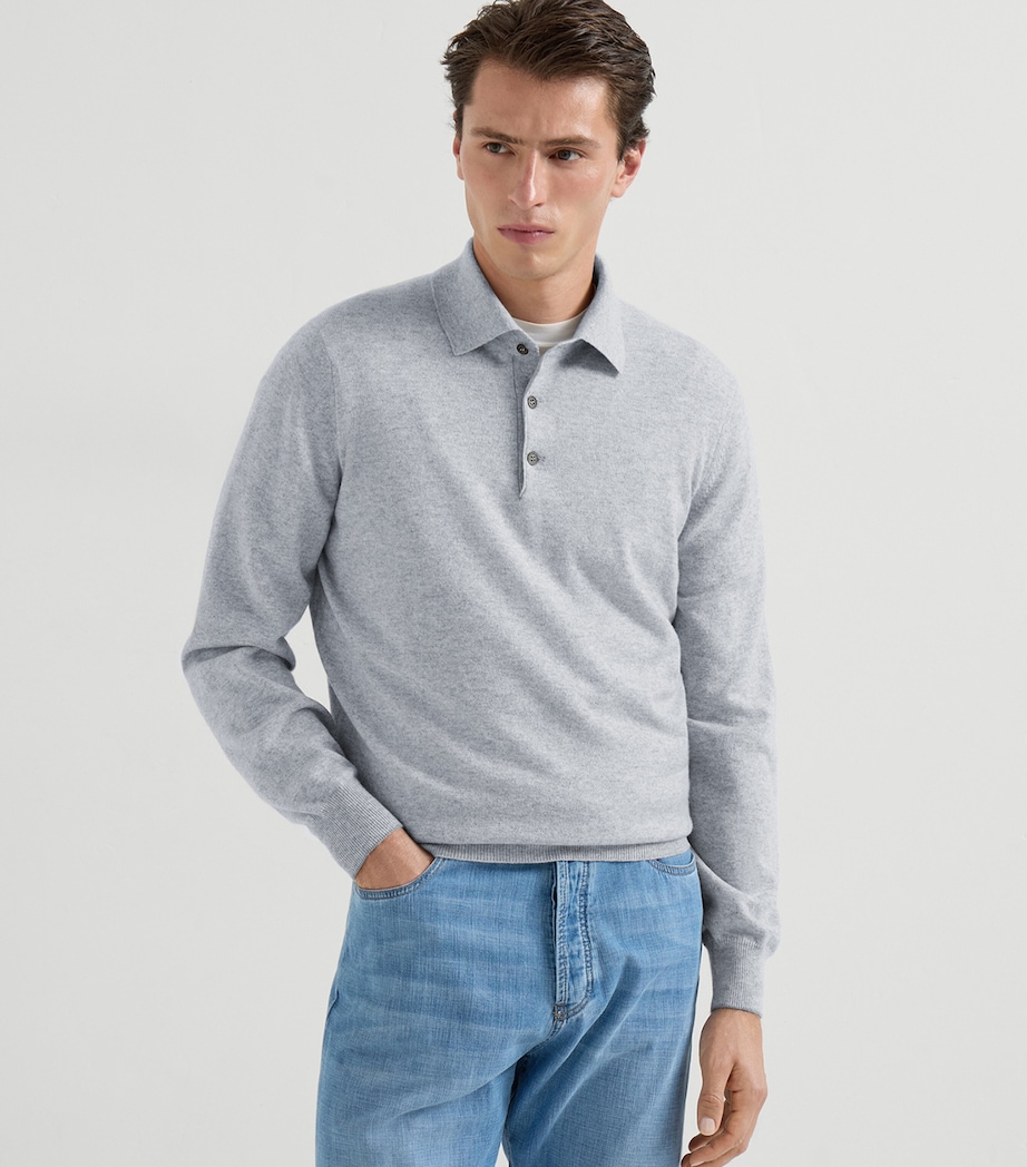 Brunello Cucinelli Mens Cashmere Polo Sweater Image 3