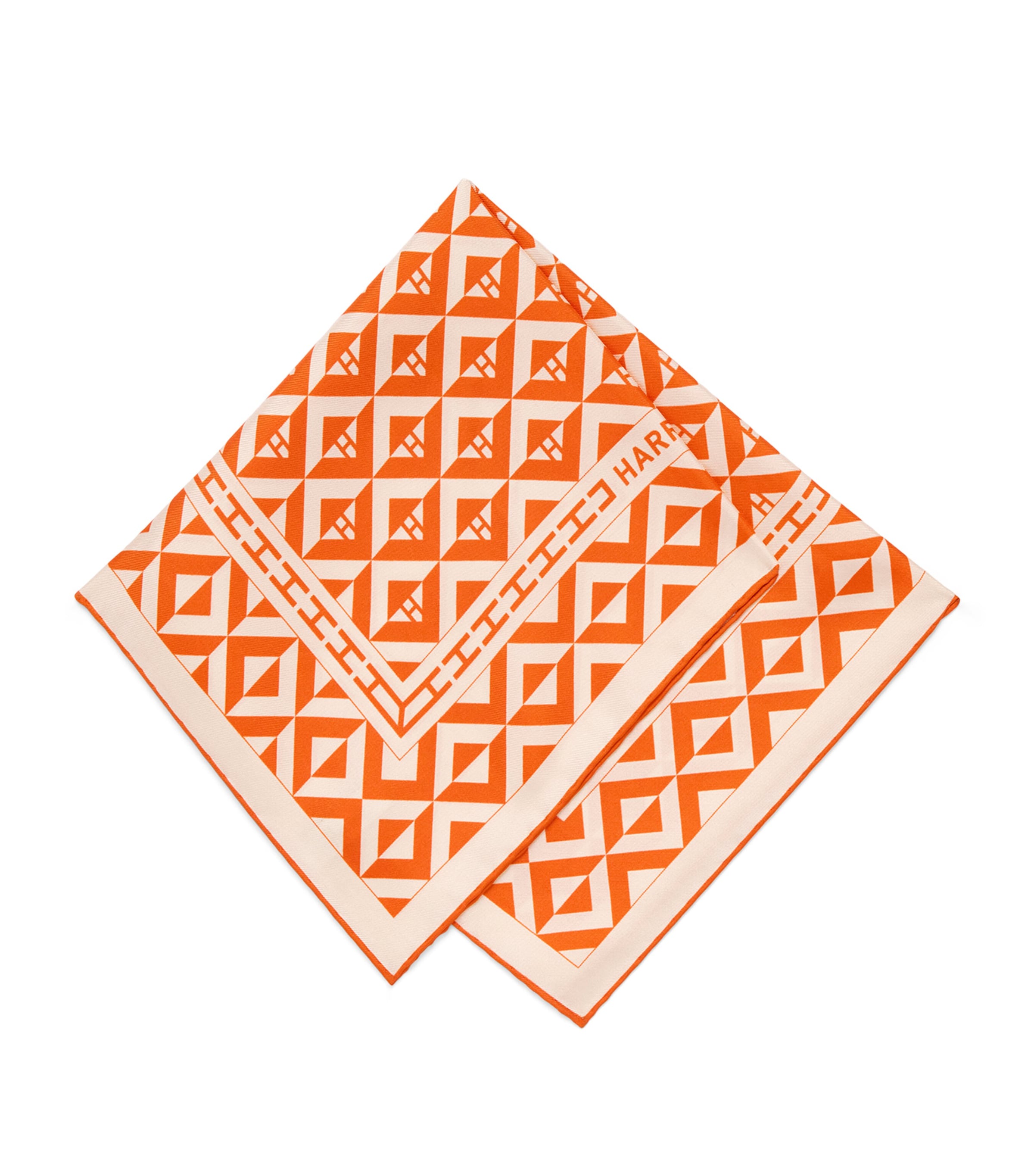 Harrods Silk Geometric Print Scarf Orange Image 1