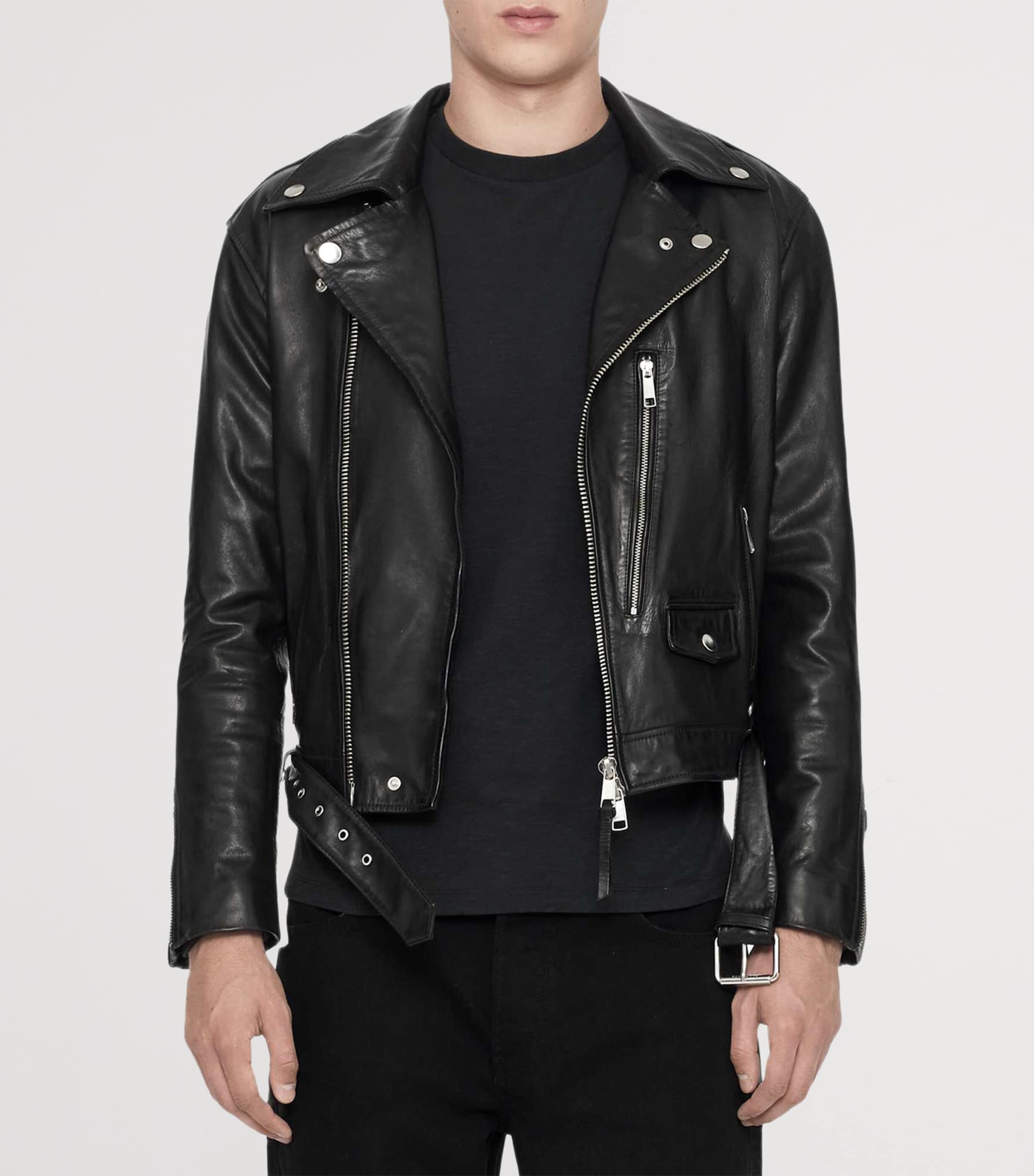 AllSaints Mens Neo Leather Biker Jacket Black Image 3