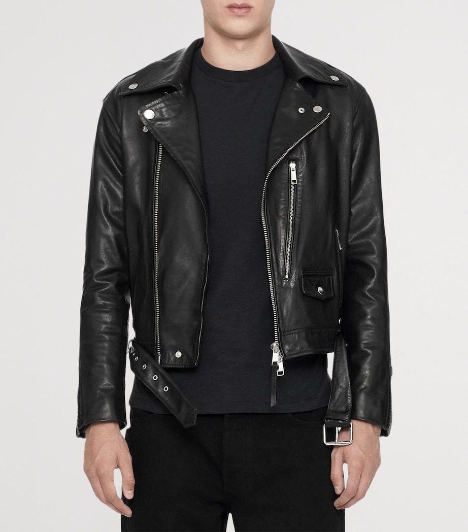 AllSaints Mens Neo Leather Biker Jacket Black Image 3
