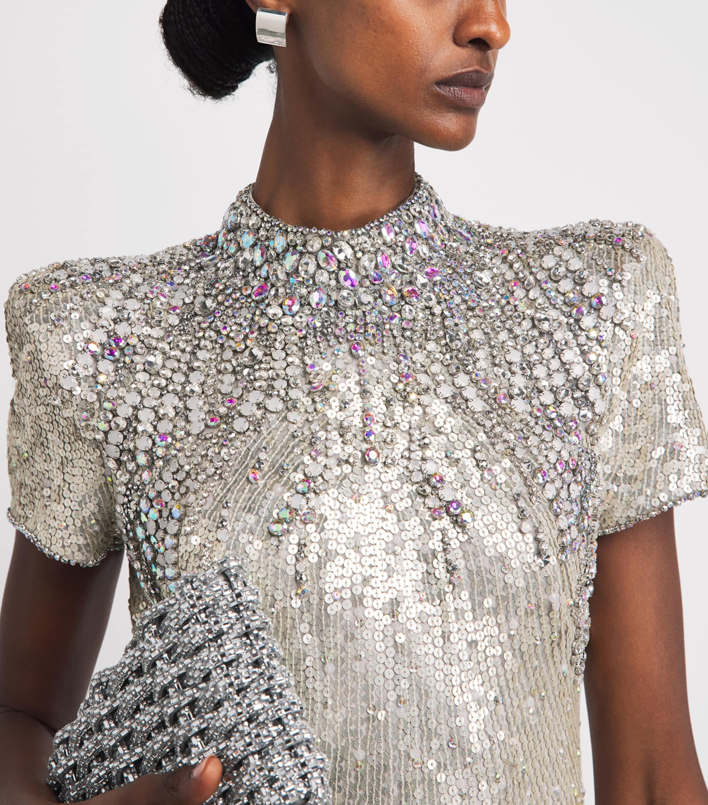Jenny Packham Womens Sequin-Embellished Tala Mini Dress Snow Image 3