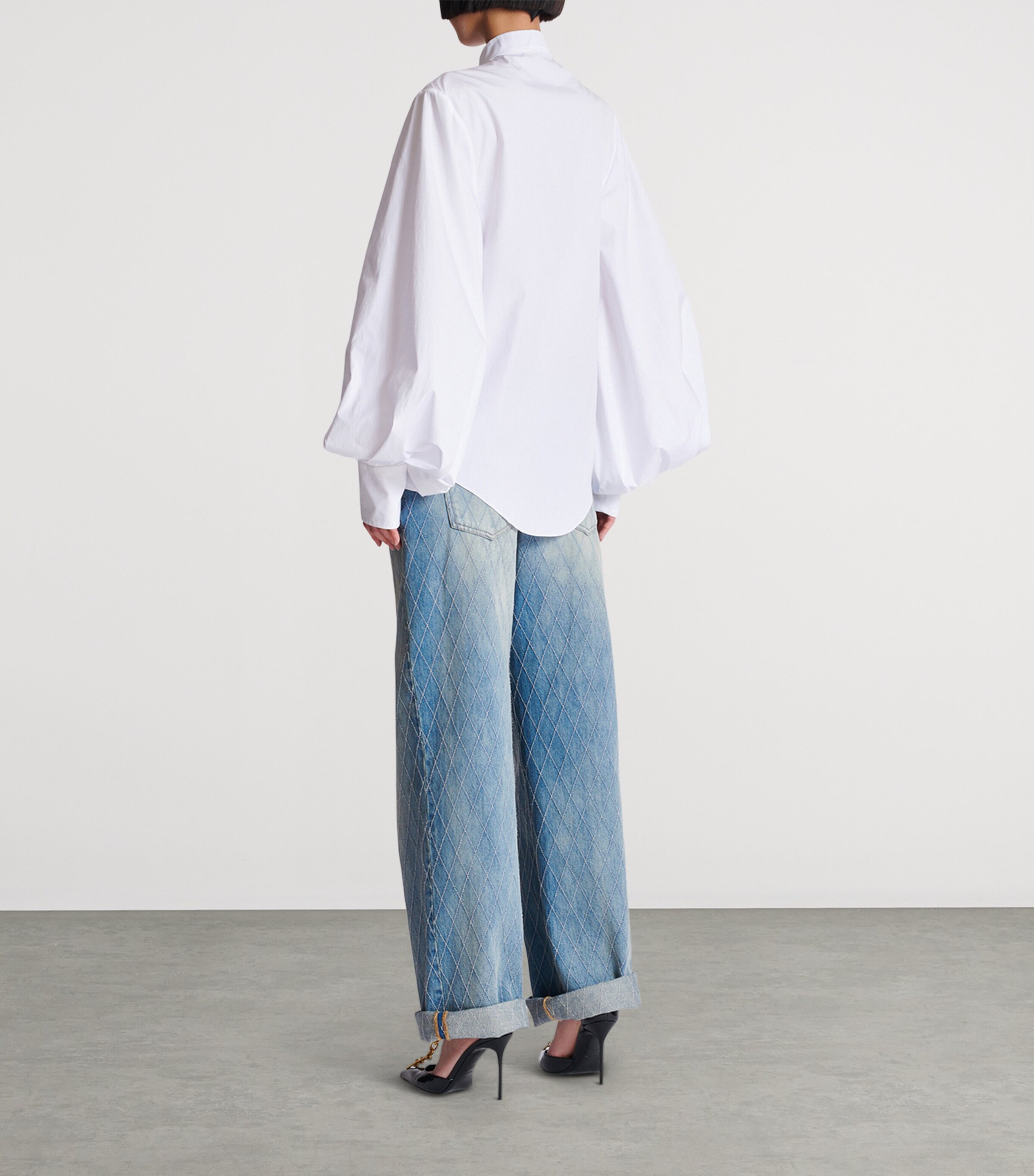 Cotton Puff-Sleeve Poplin Shirt 0FA BLANC Image 7