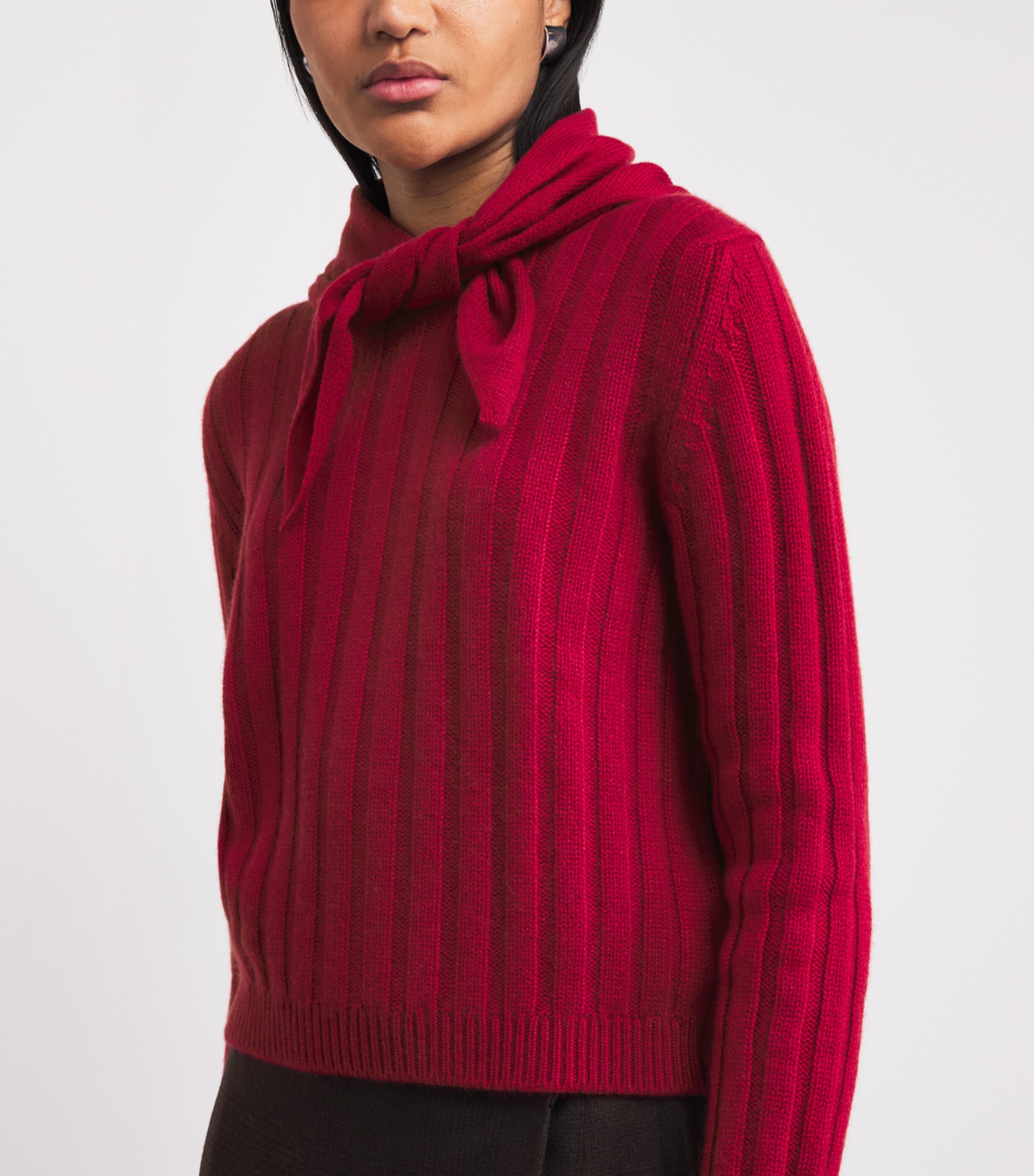 Johnstons Of Elgin Womens Cashmere Ribbed Lecht Sweater Claret Image 3