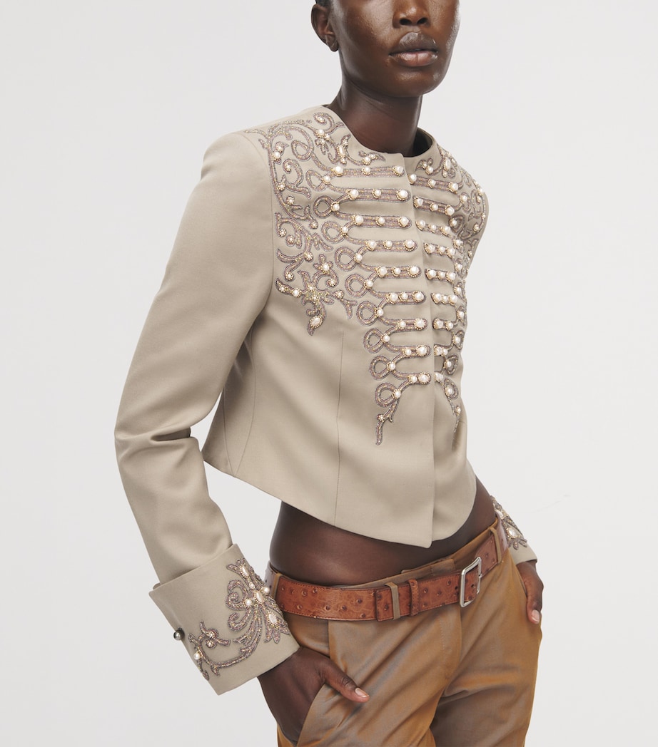 McQueen Womens Wool Beaded Cropped Jacket Image 5