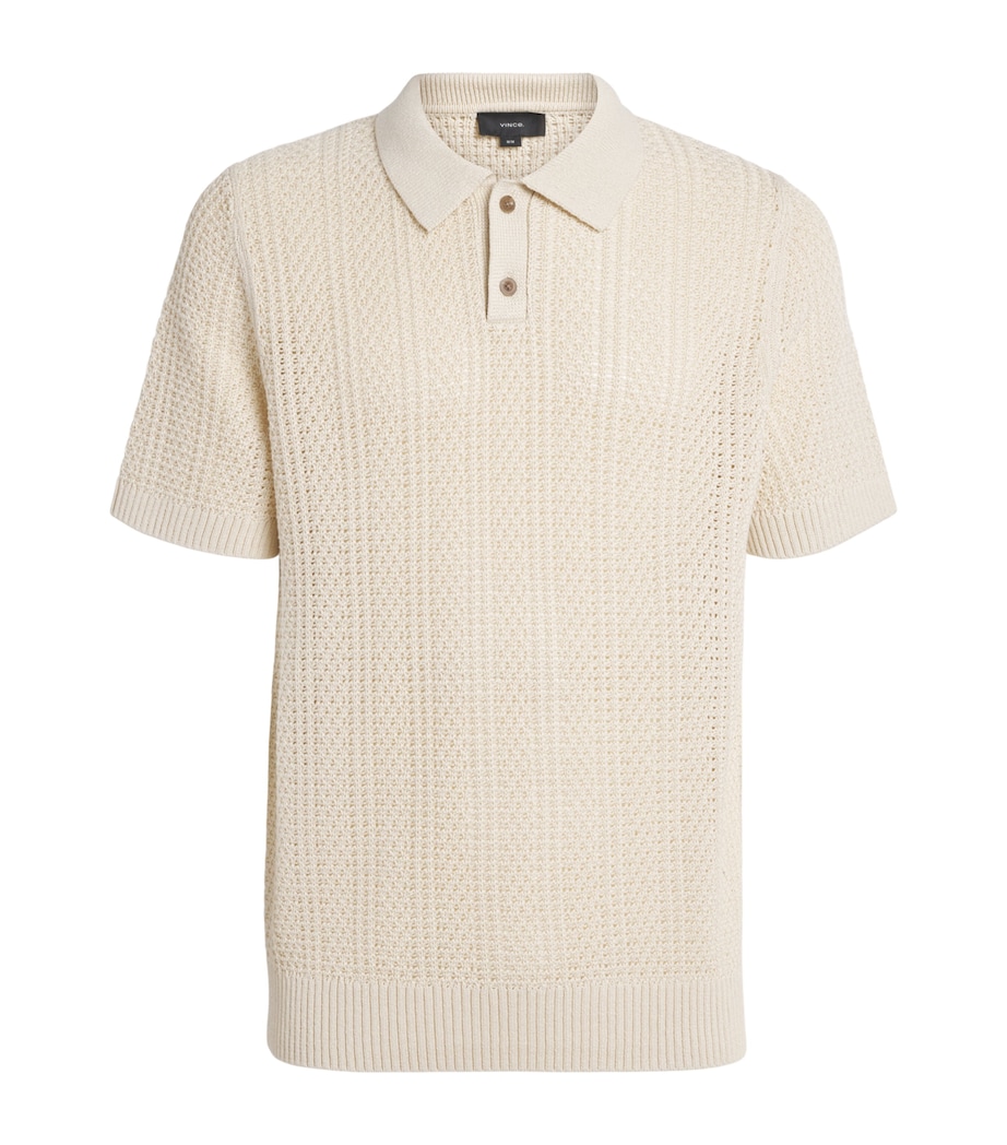 Vince Mens Cotton Crochet Knit Polo Shirt Dk Blanco Image 1