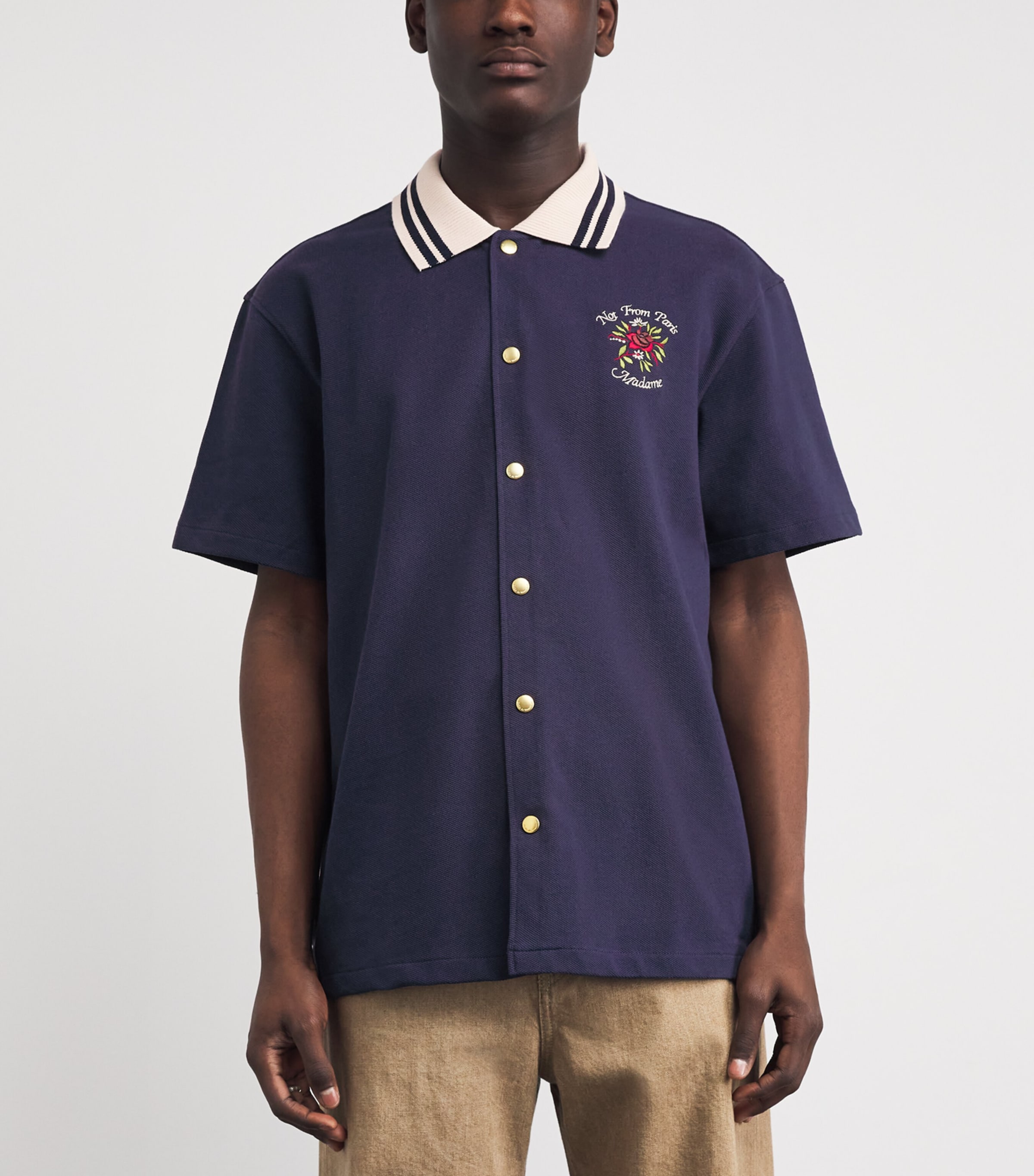 Cotton Piqué Embroidered Shirt NAVY Image 3