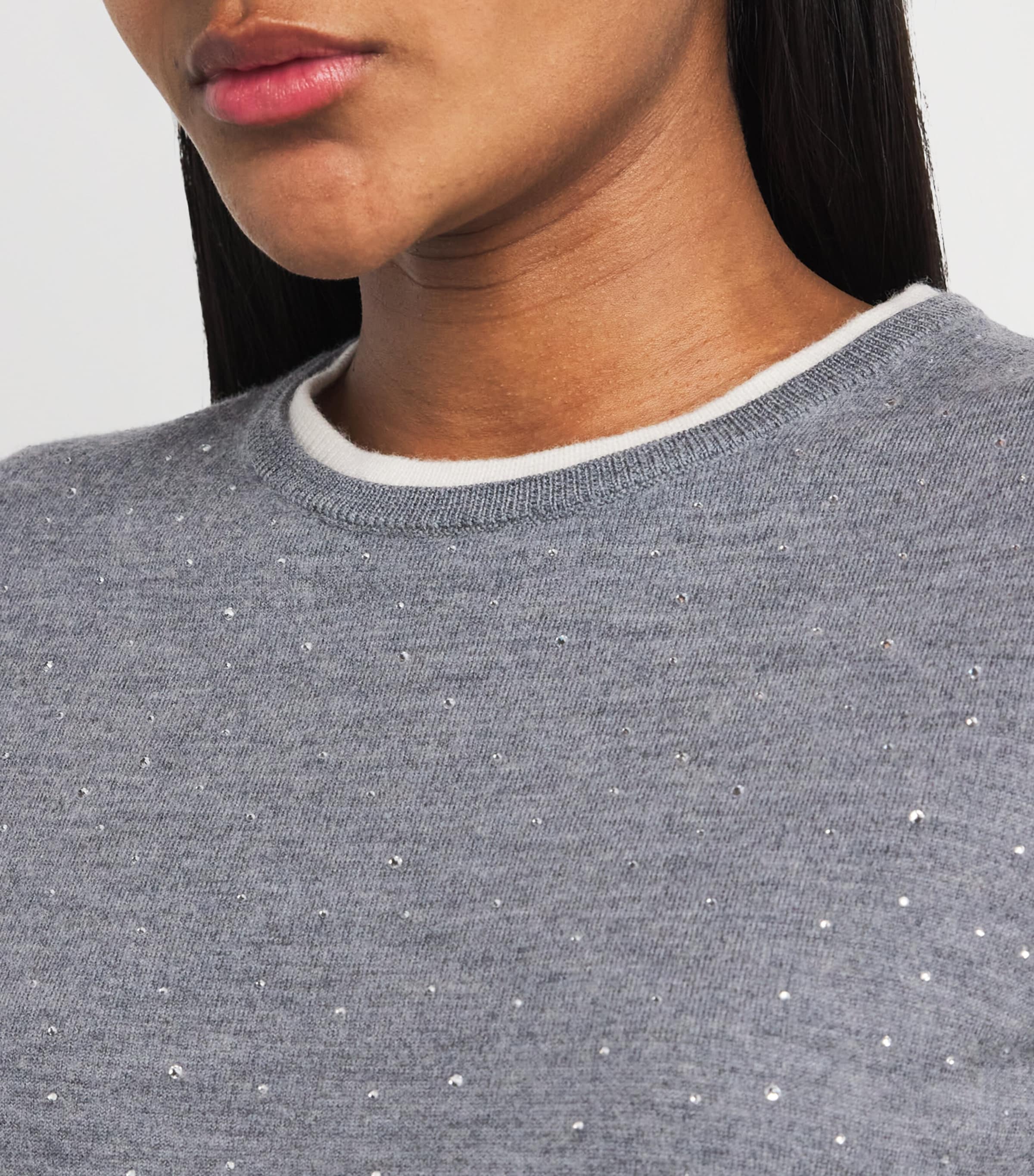 Embellished-Wool Short-Sleeve Sweater GREY Image 6