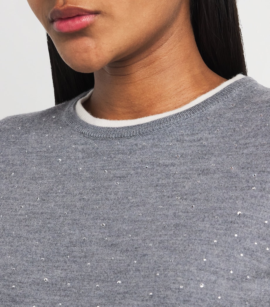 Embellished-Wool Short-Sleeve Sweater GREY Image 6