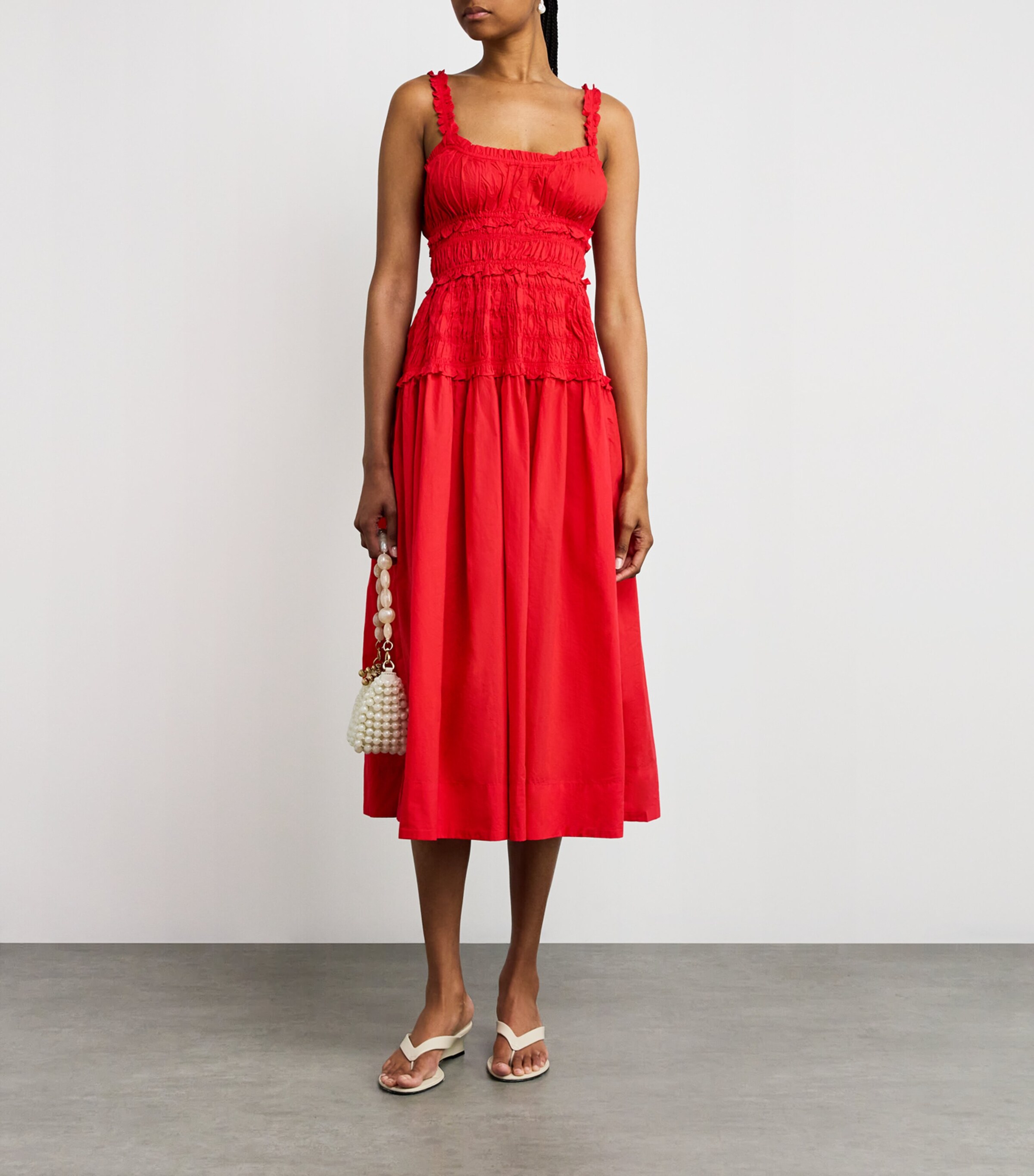 DEN Red Organic Cotton Marianne Midi Dress | Harrods US