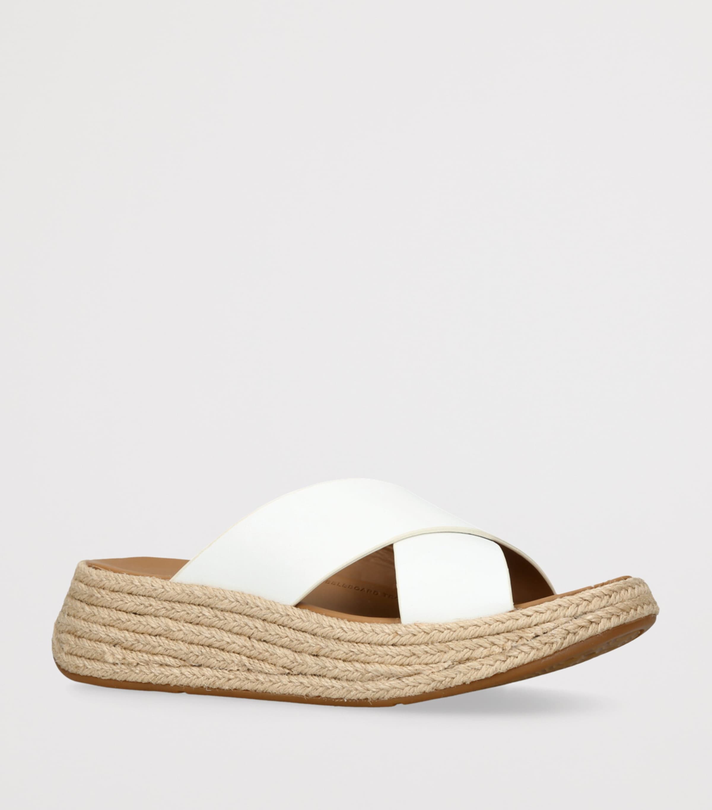 FitFlop Leather F-Mode Flatform Slides White Image 3