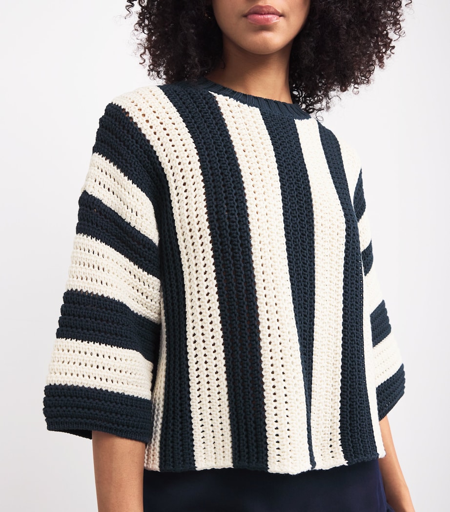 Cotton-Blend Striped Sweater NAVY Image 6