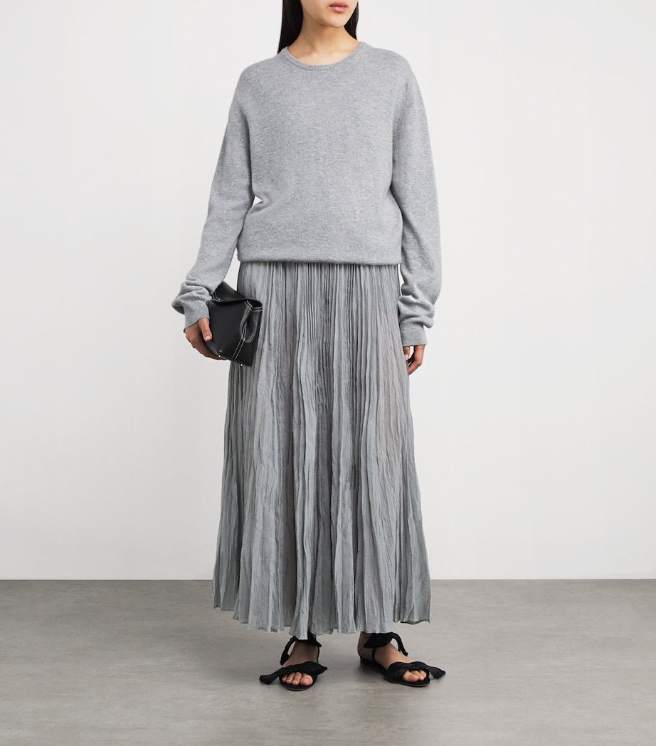 Organic Cotton-Blend Pleated Midi Skirt 023 PALE GREY Image 2