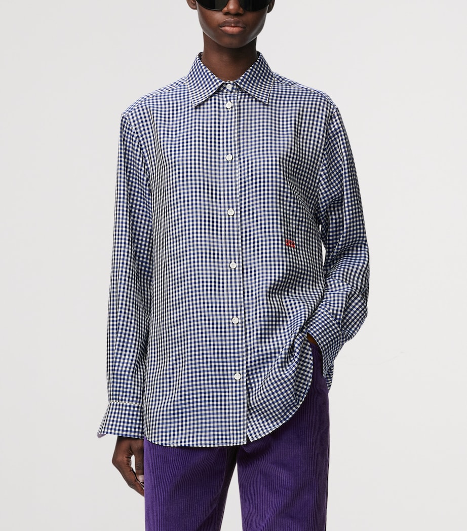 LOEWE Womens Silk-Blend Gingham Shirt Blue/white Image 3