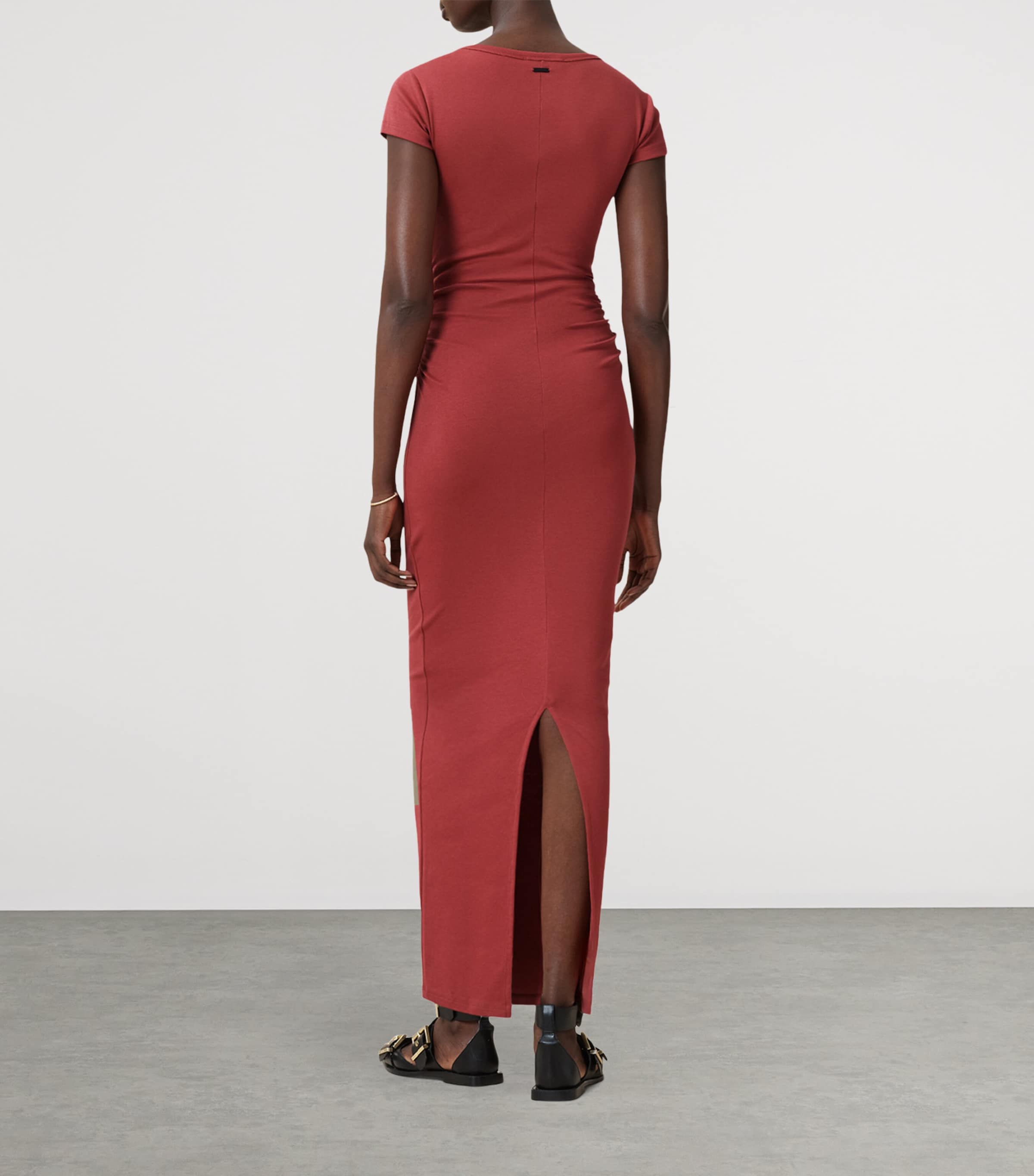AllSaints Womens Stretch-Organic Cotton Katarina Maxi Dress Burnt Brick Red Image 6