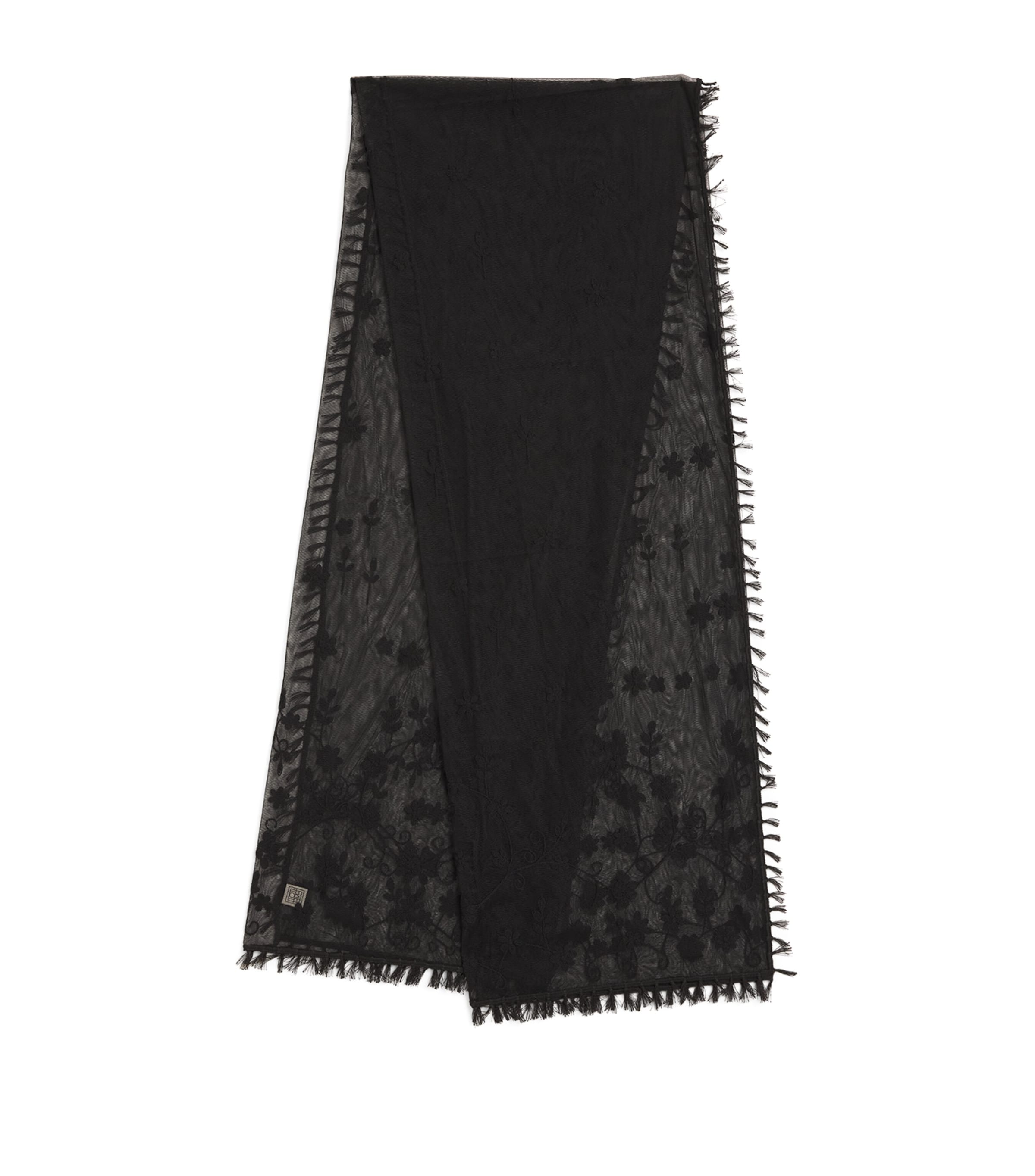 Totême Tulle Embroidered Floral Shawl In Black