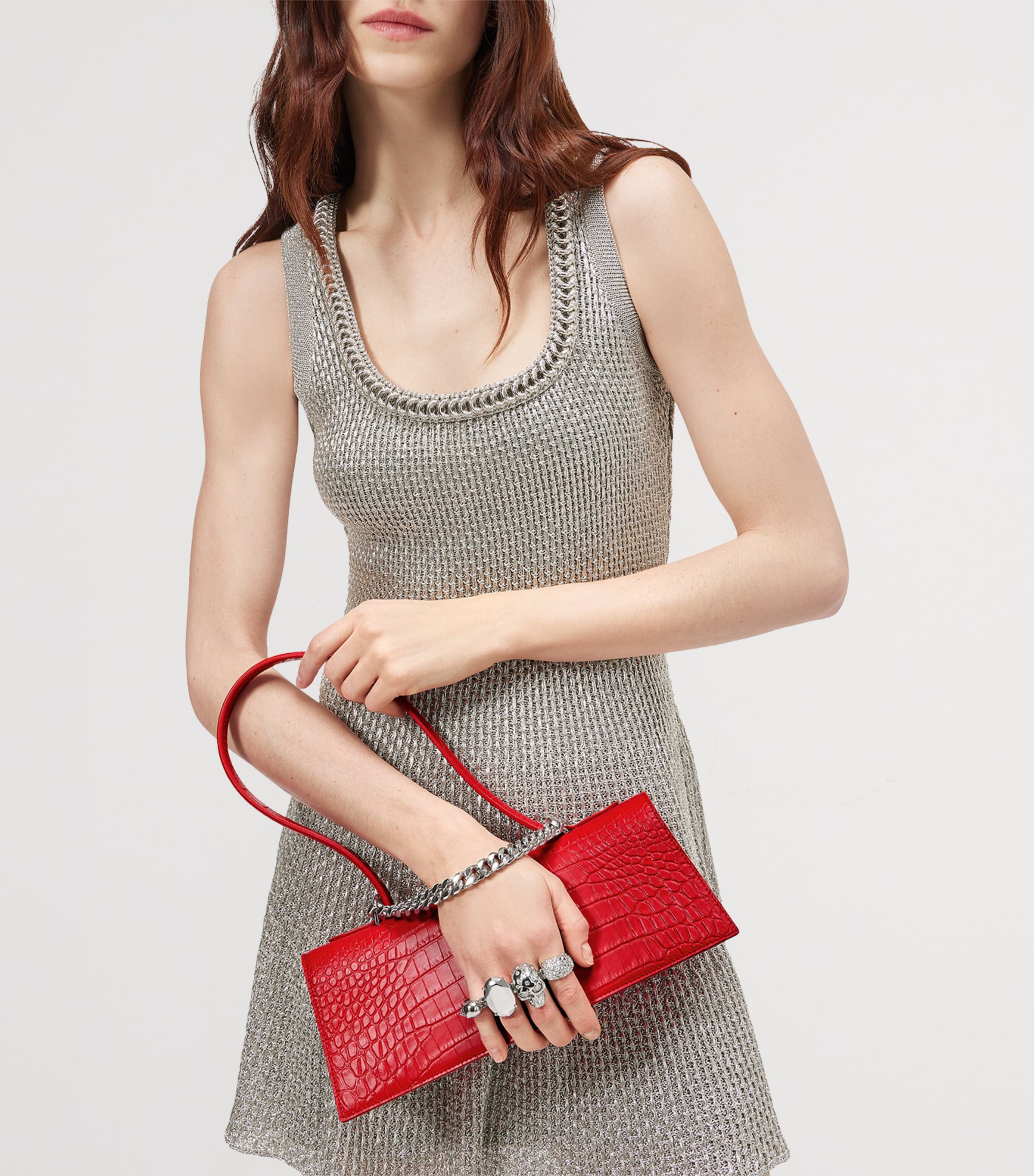 McQueen Croc-Effect Jewelled Top-Handle Bag Image 2