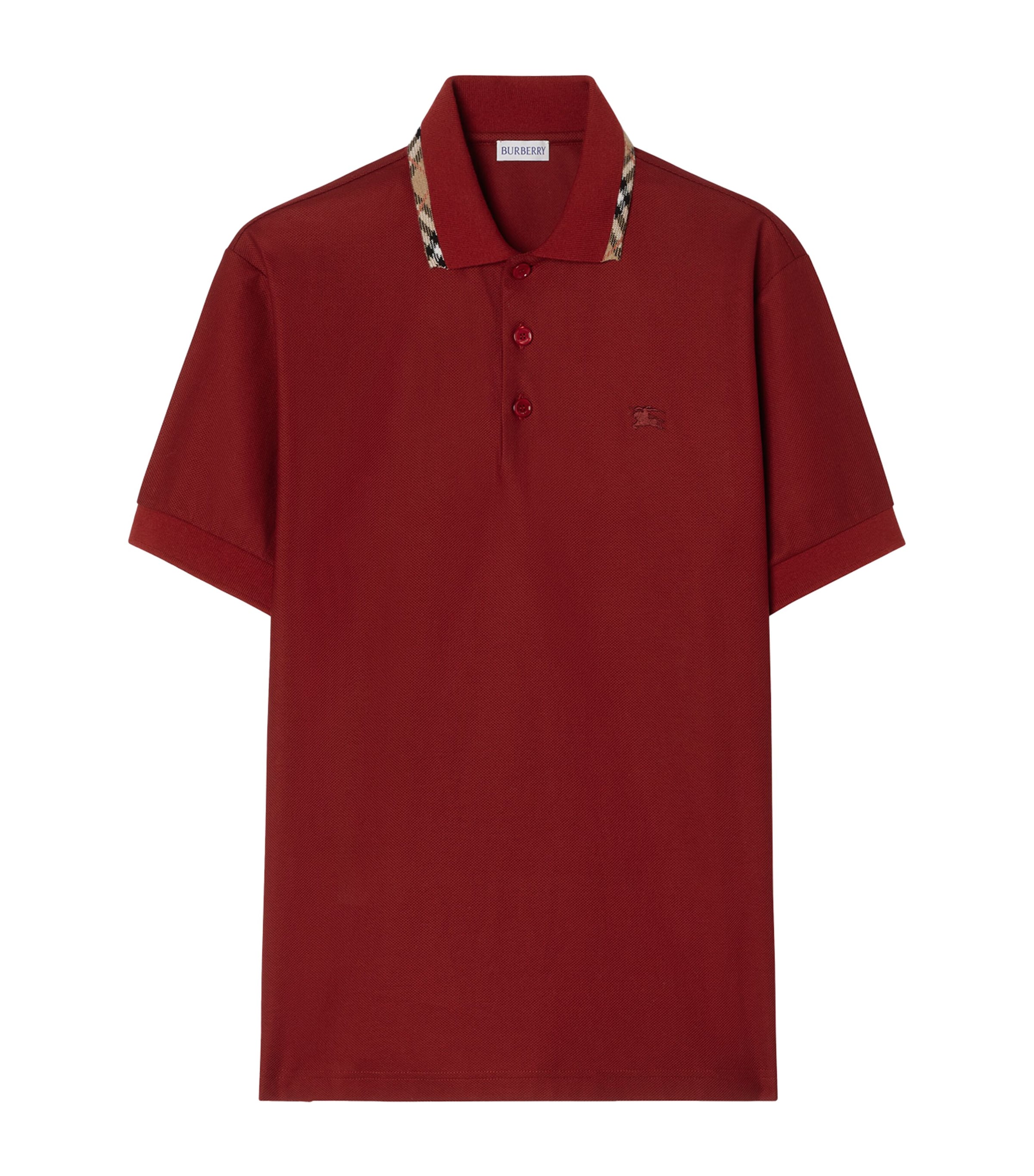 Burberry Mens Cotton Check-Trim Polo Shirt Auburn Brown Image 1
