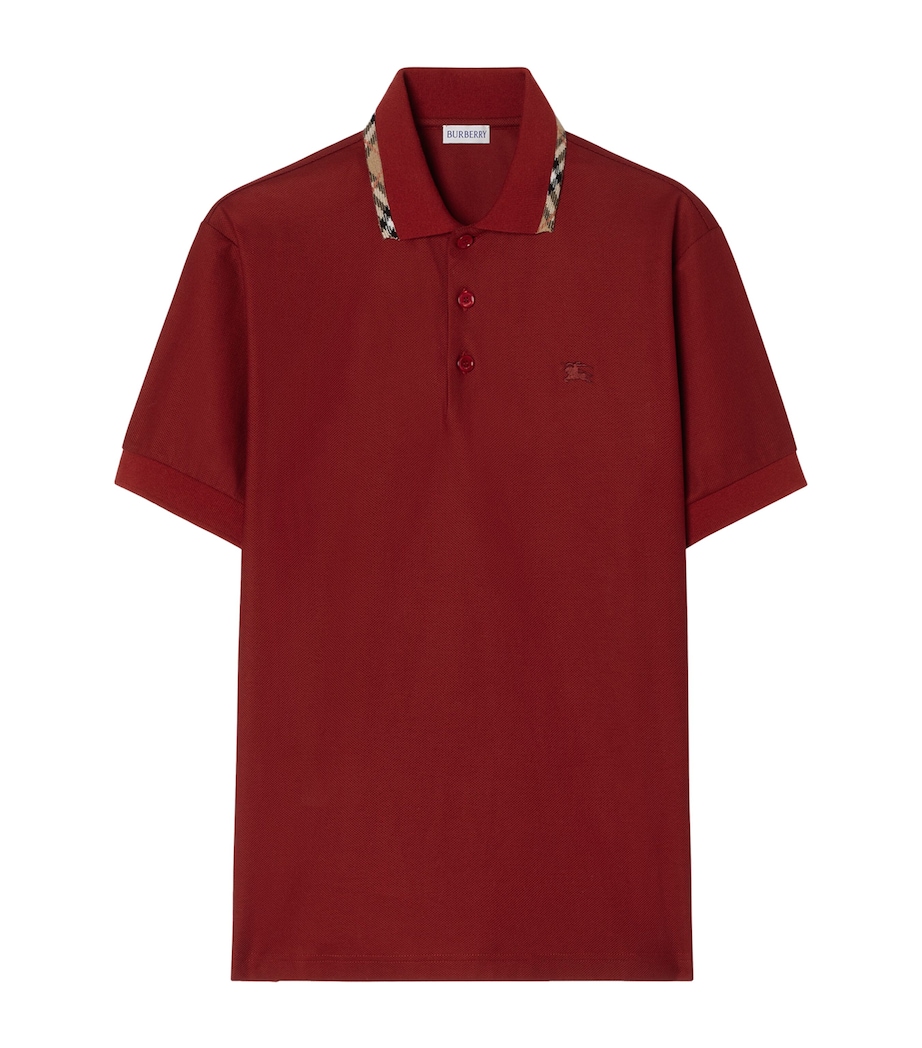 Burberry Mens Cotton Check-Trim Polo Shirt Auburn Brown Image 1