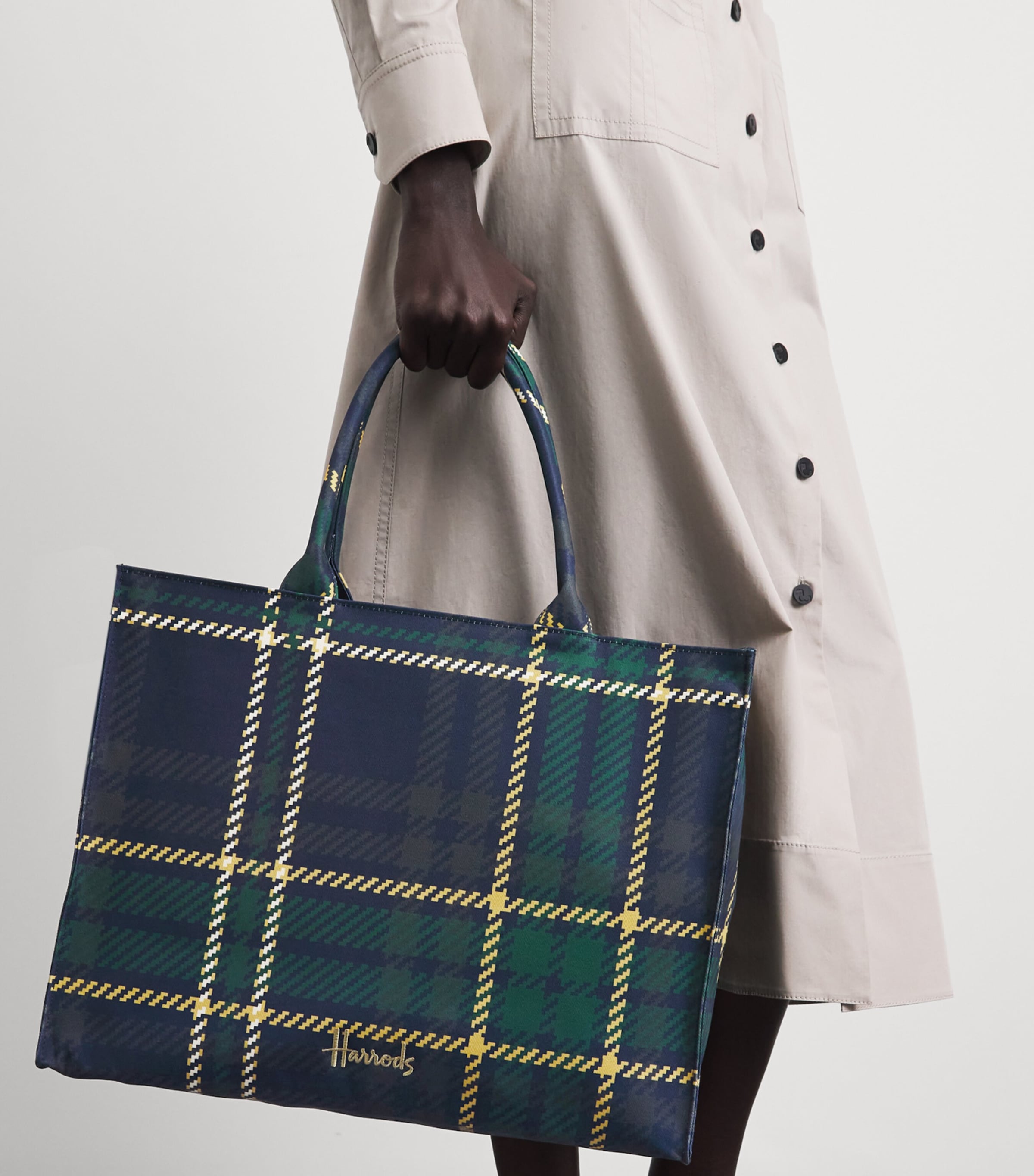 Harrods Tartan Zipped Tote Bag Navy Image 4