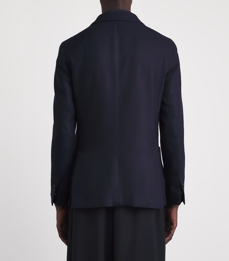 Corneliani Mens Embroidered Single-Breasted Blazer Navy Blue Image 5