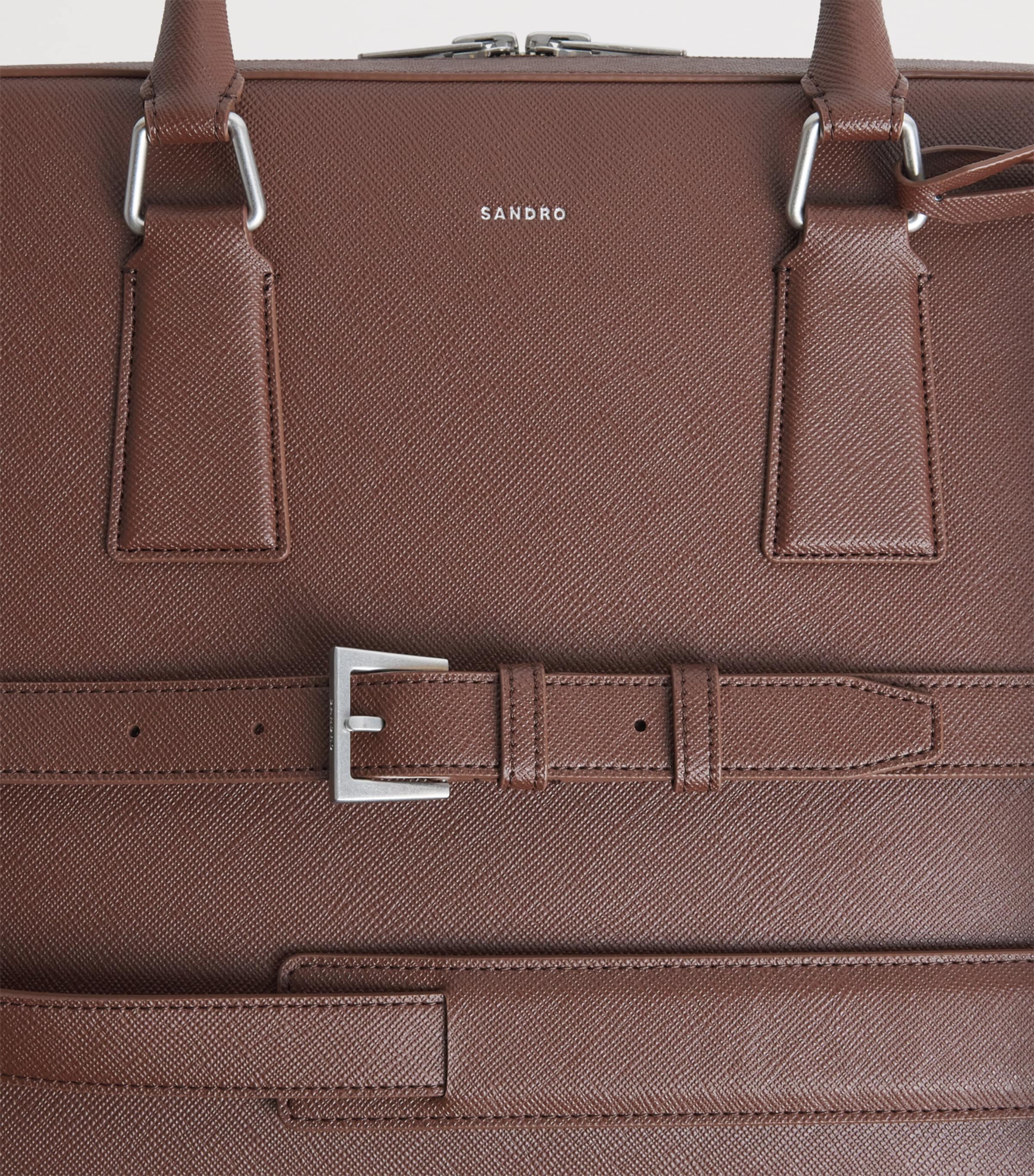 Sandro Paris Leather Slim Briefcase Cognac Image 6